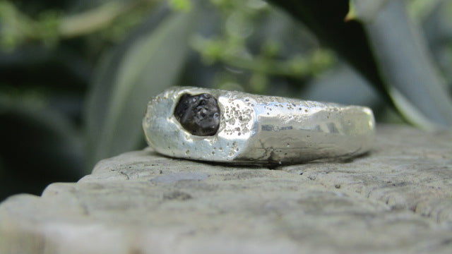 Green Sapphire Rockpool Signet, Sterling Silver, Size P