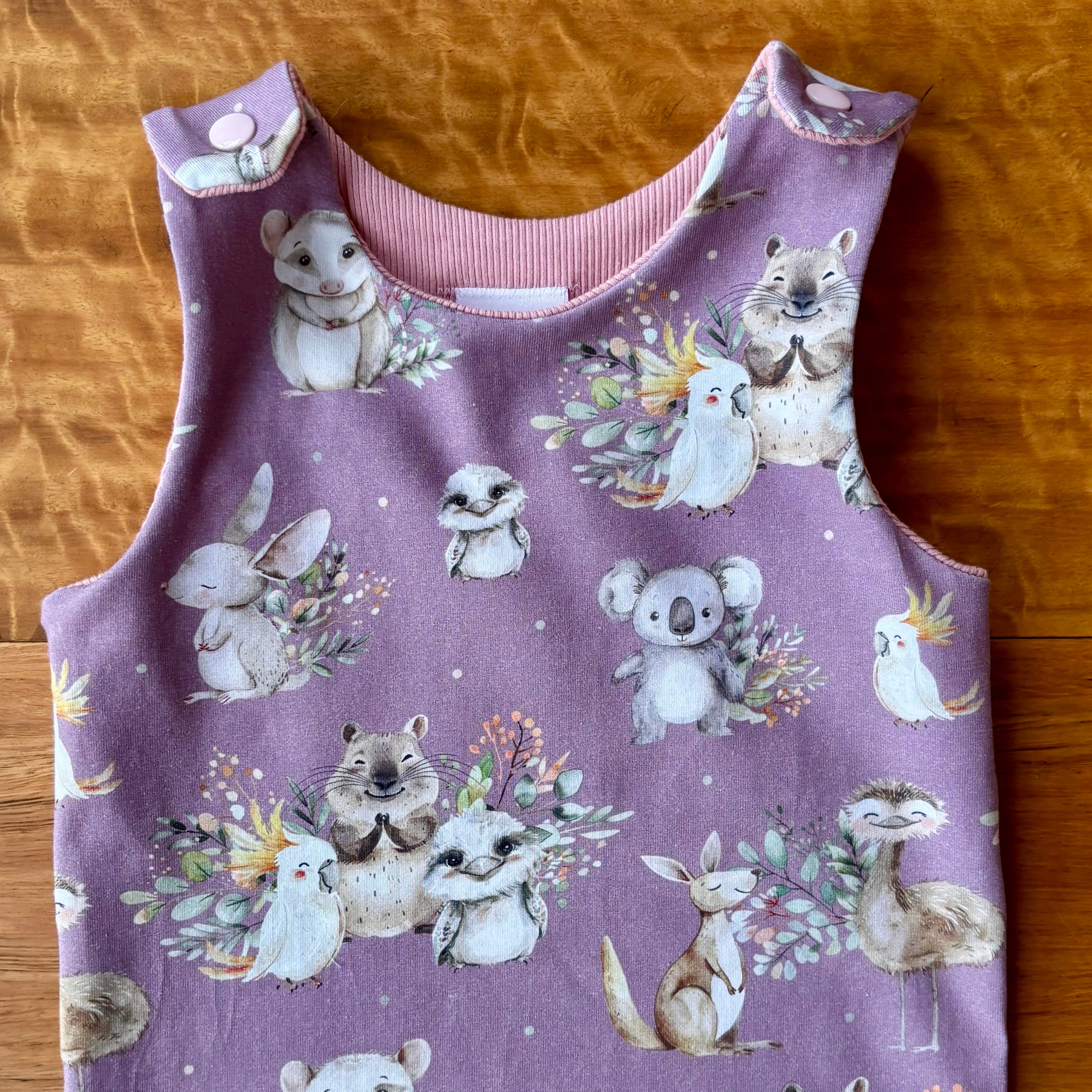 Baby Stretch Overalls - Purple Australian Animals