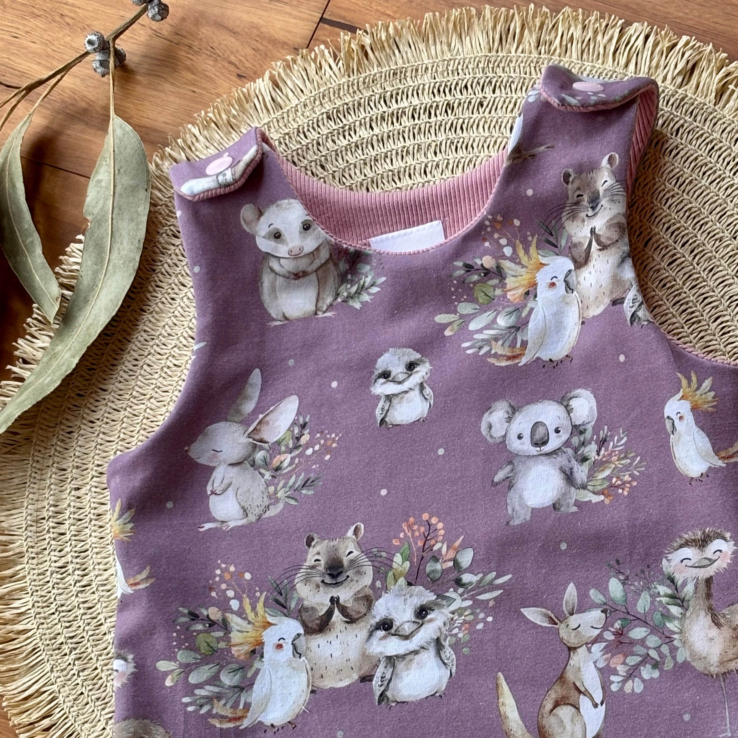 Baby Stretch Overalls - Purple Australian Animals
