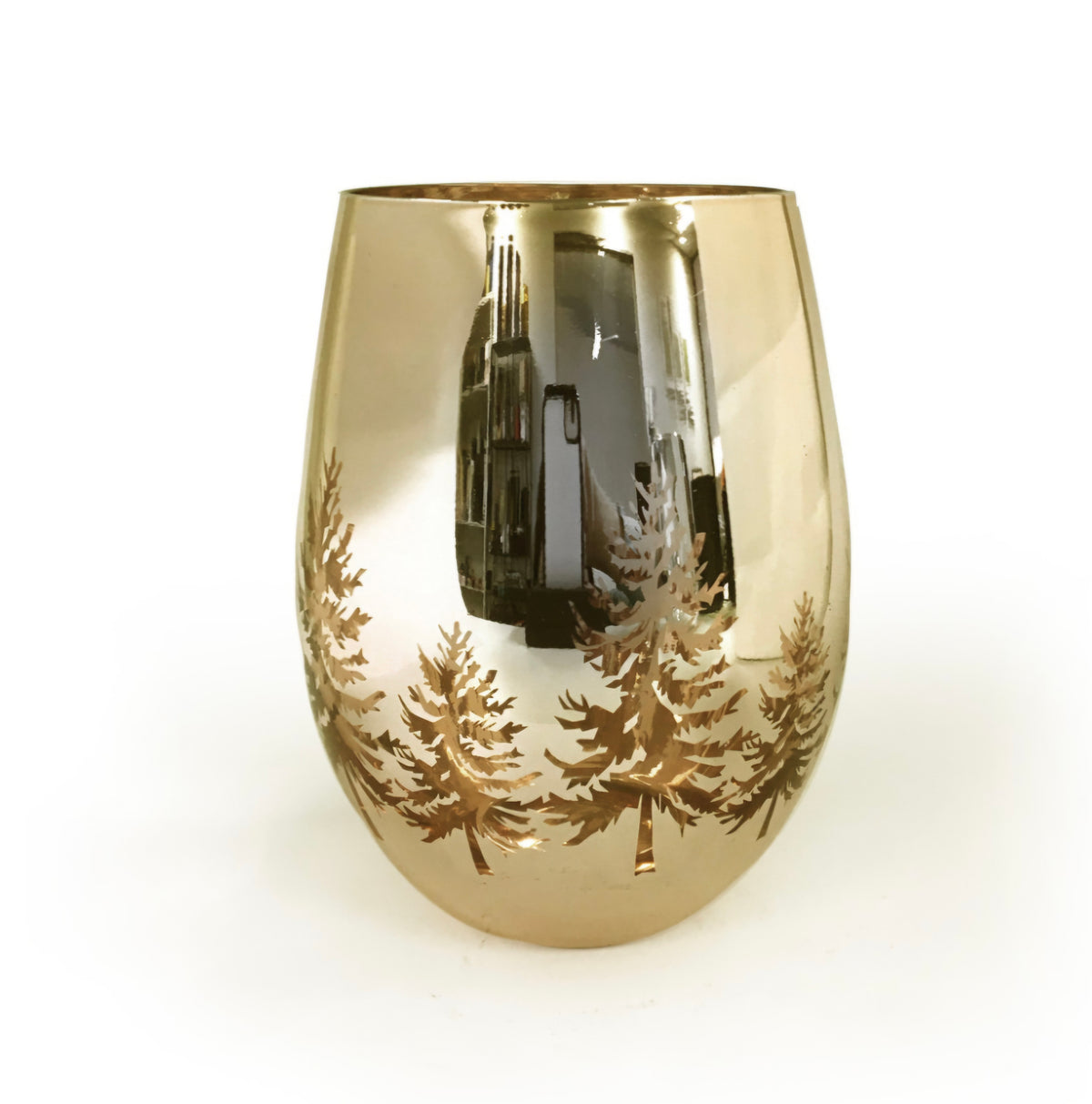 Gold christmas tree glass jar candle with amethyst and lavender