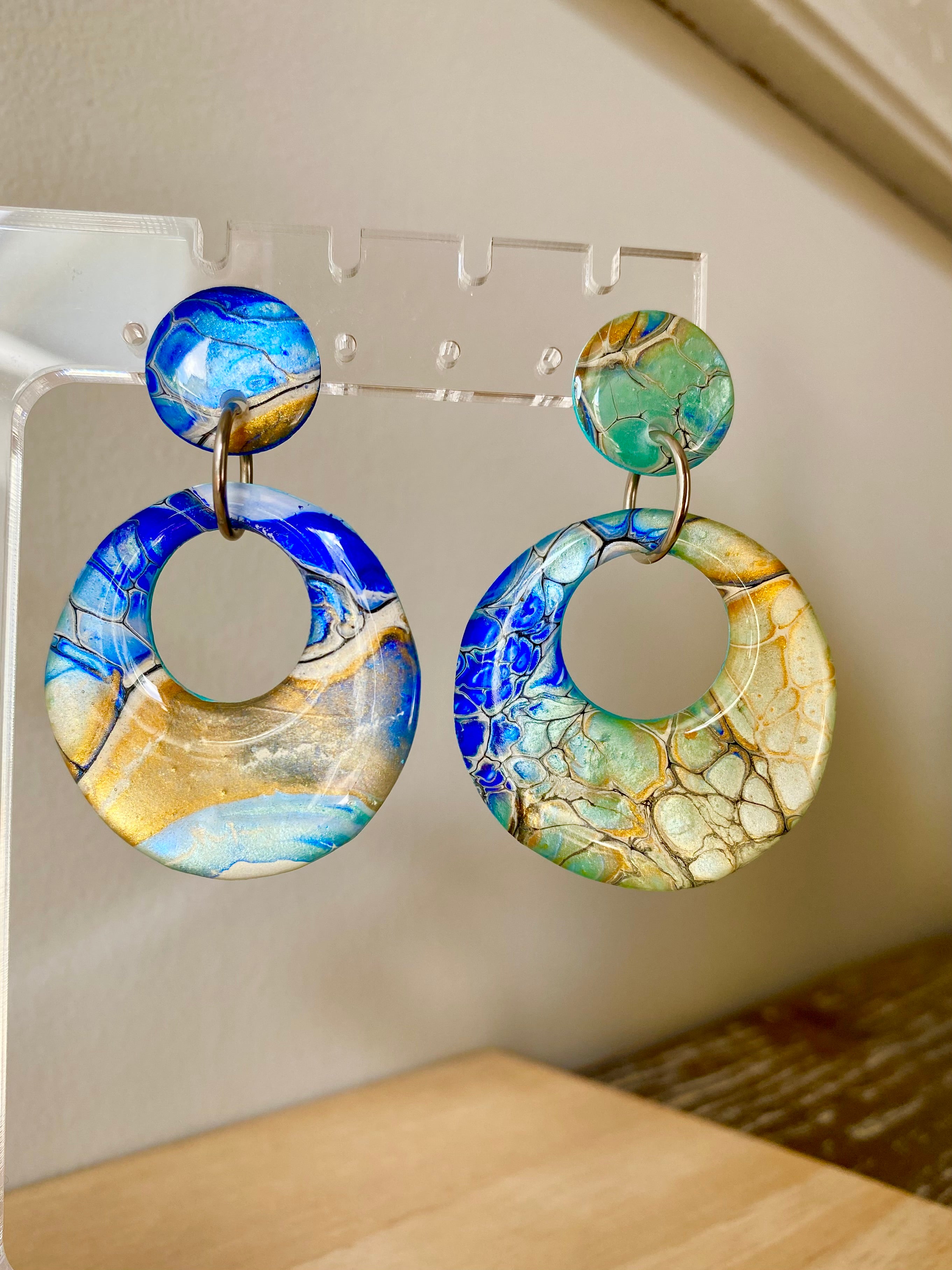 Hand Painted Turquoise Ultramarine Stud Dangle Earrings