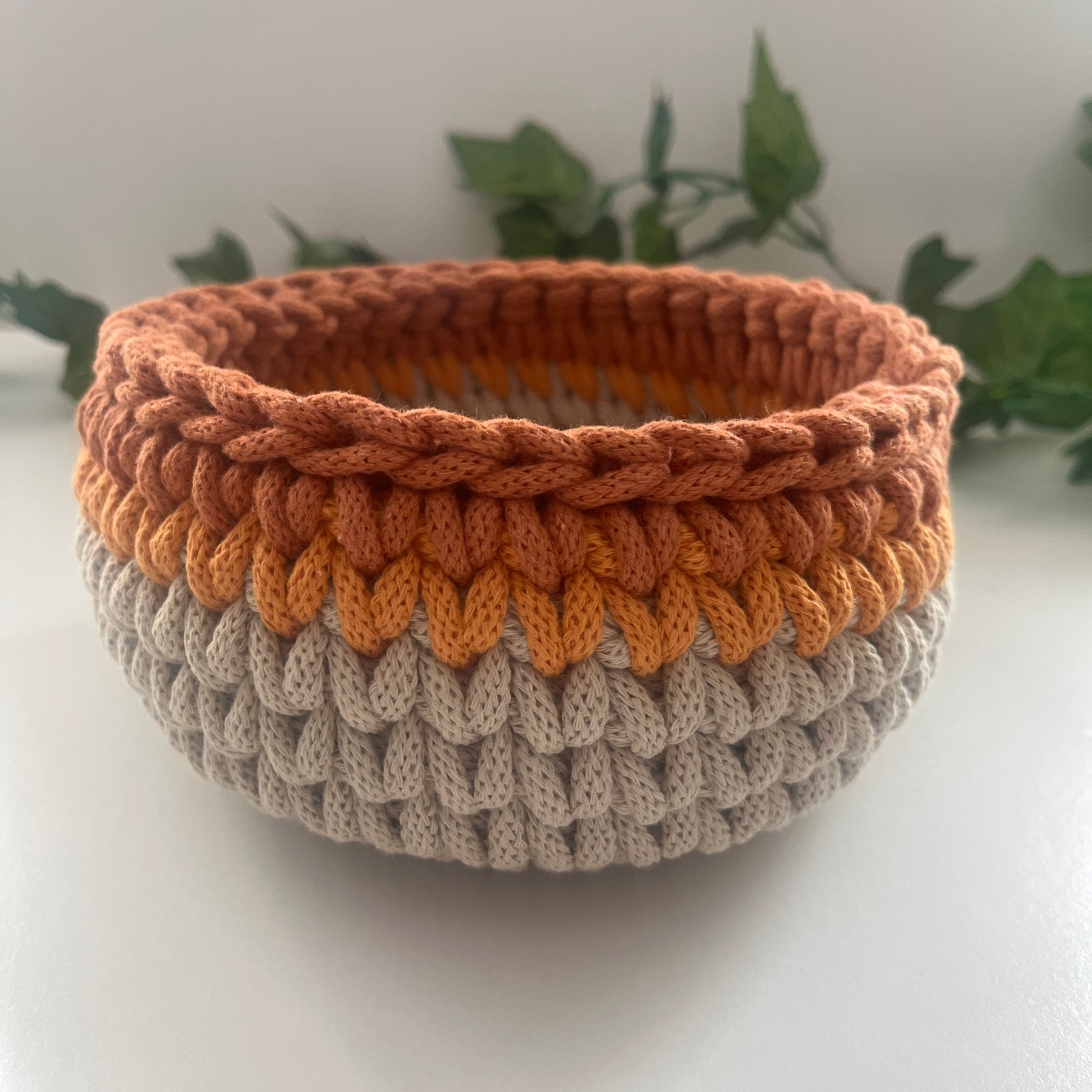 Curved crochet basket - colourful stripes
