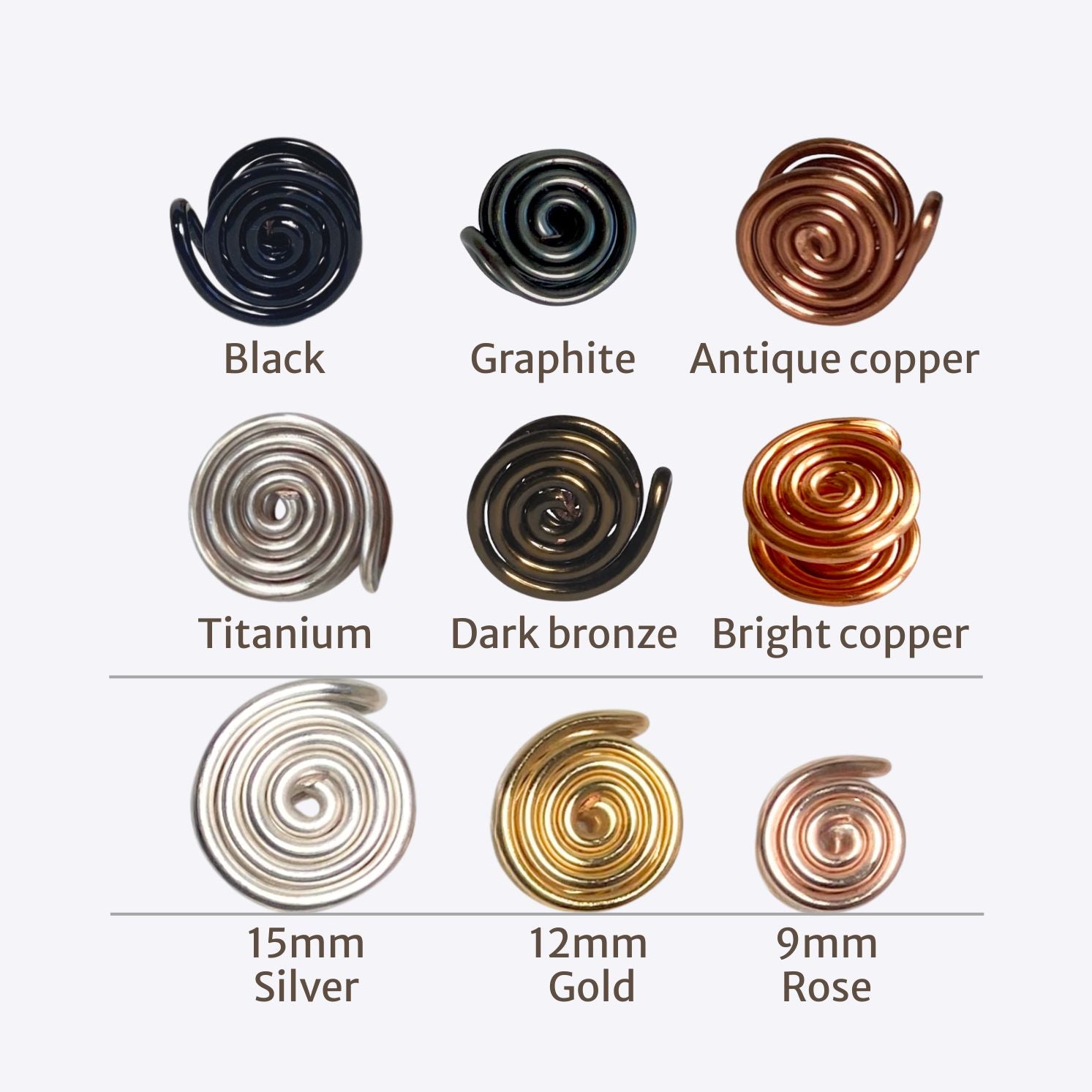 Spiral ear cuff | Unisex | Silver Titanium Bronze & more | Compression clip on | 3 sizes