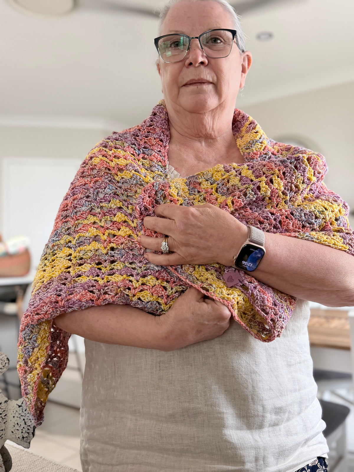 #127 Wrapped in Love Ladies Crocheted shawl