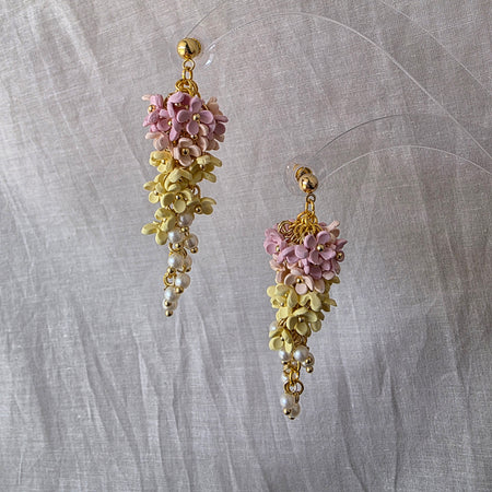 Blush Cascade Floral Earrings | Handmade Polymer Clay Flower Earrings | Gold Dangle Earrings | Statement Earrings | Bridal & Wedding Guest Jewellery