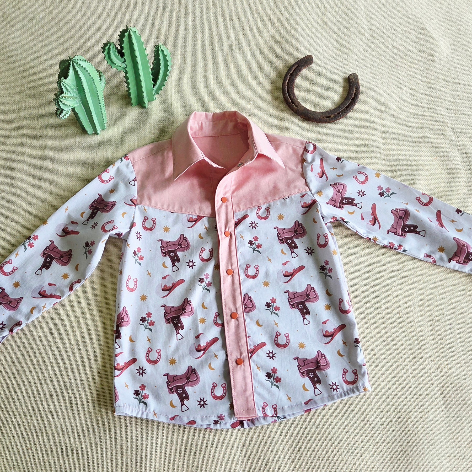 "Little Cowgirl" — Western-Rodeo Themed Button‑Up Shirt (Size 5 Years)
