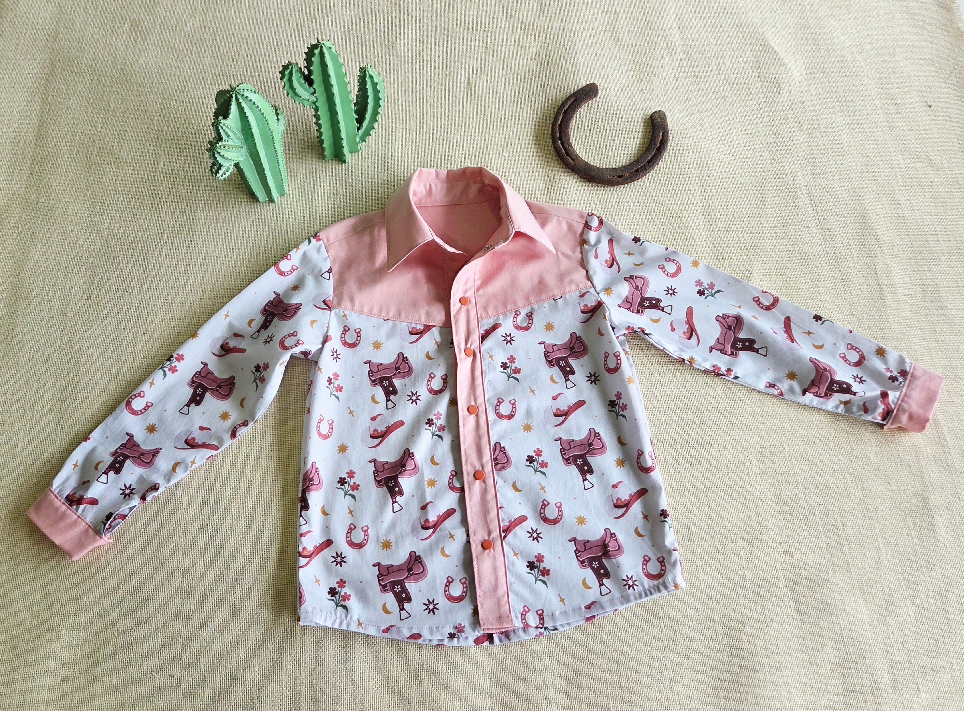 "Little Cowgirl" — Western-Rodeo Themed Button‑Up Shirt (Size 5 Years)