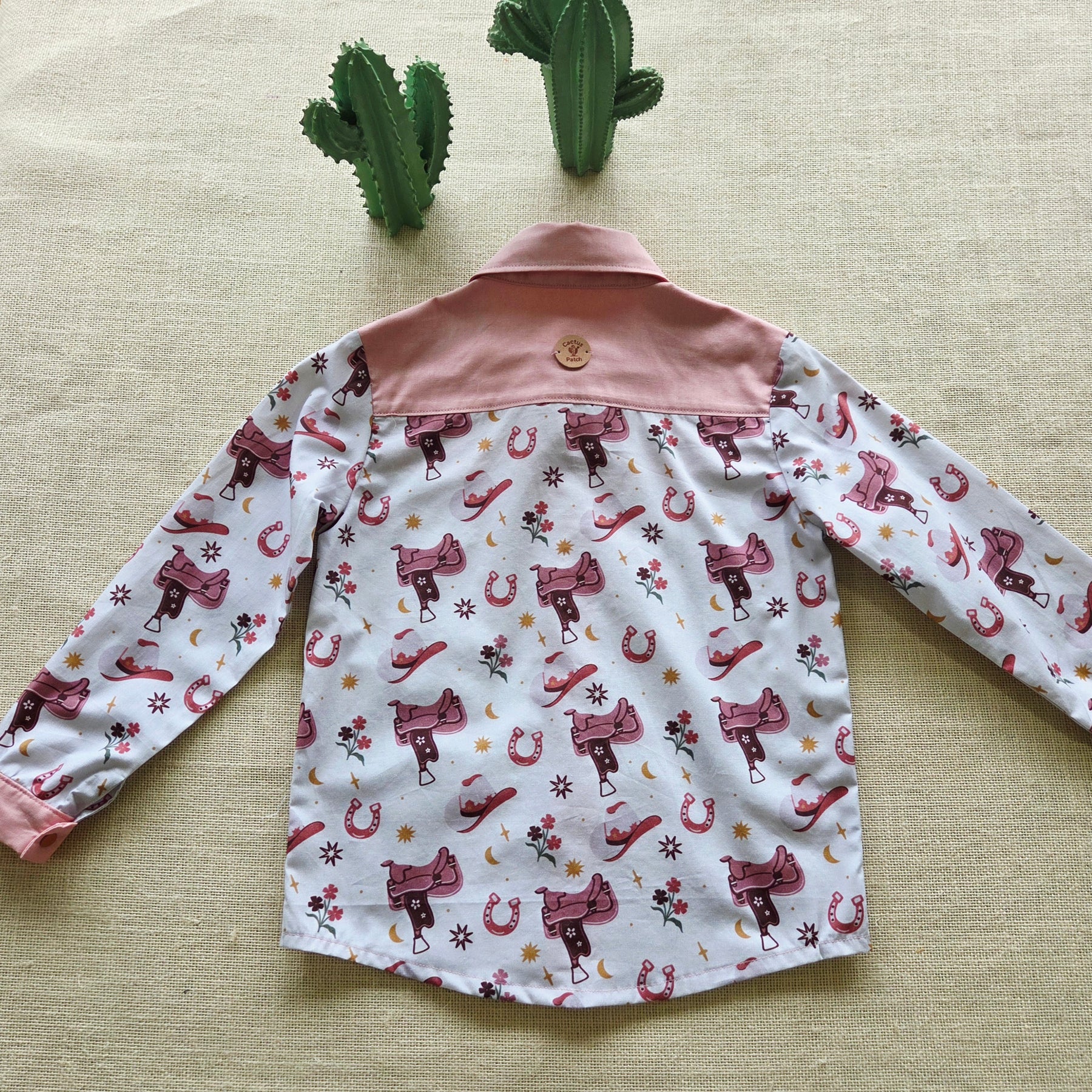 "Little Cowgirl" — Western-Rodeo Themed Button‑Up Shirt (Size 5 Years)