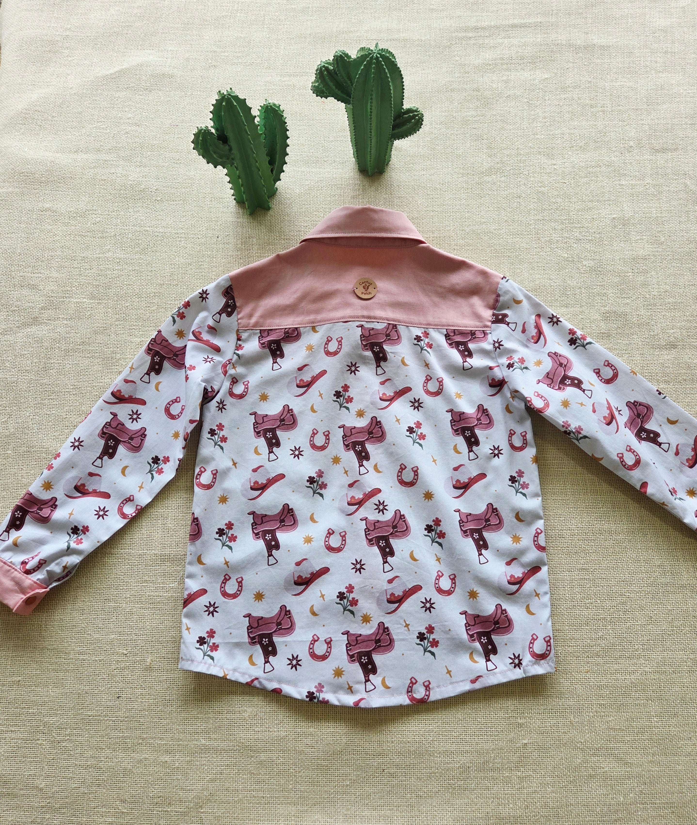 "Little Cowgirl" — Western-Rodeo Themed Button‑Up Shirt (Size 5 Years)