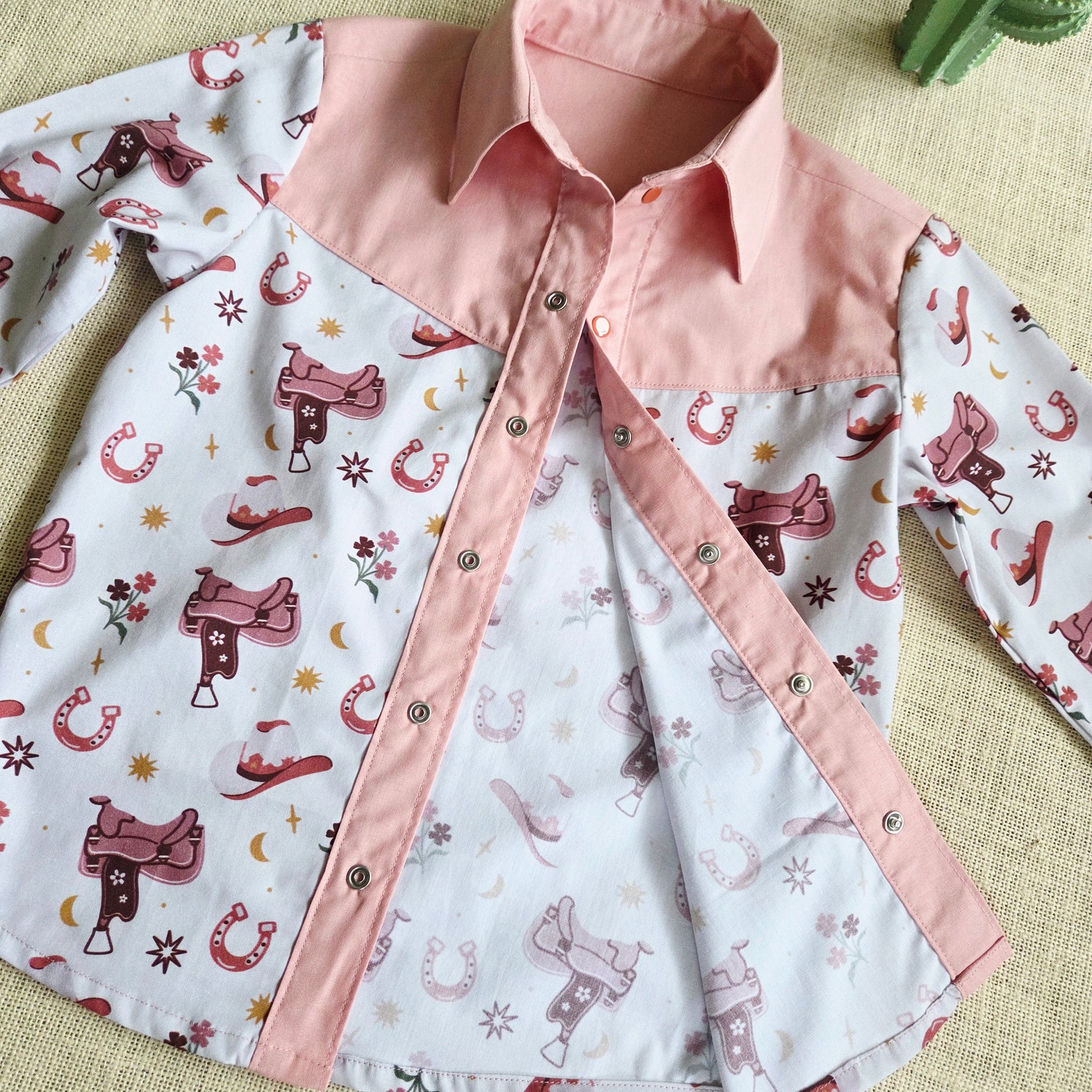 "Little Cowgirl" — Western-Rodeo Themed Button‑Up Shirt (Size 5 Years)