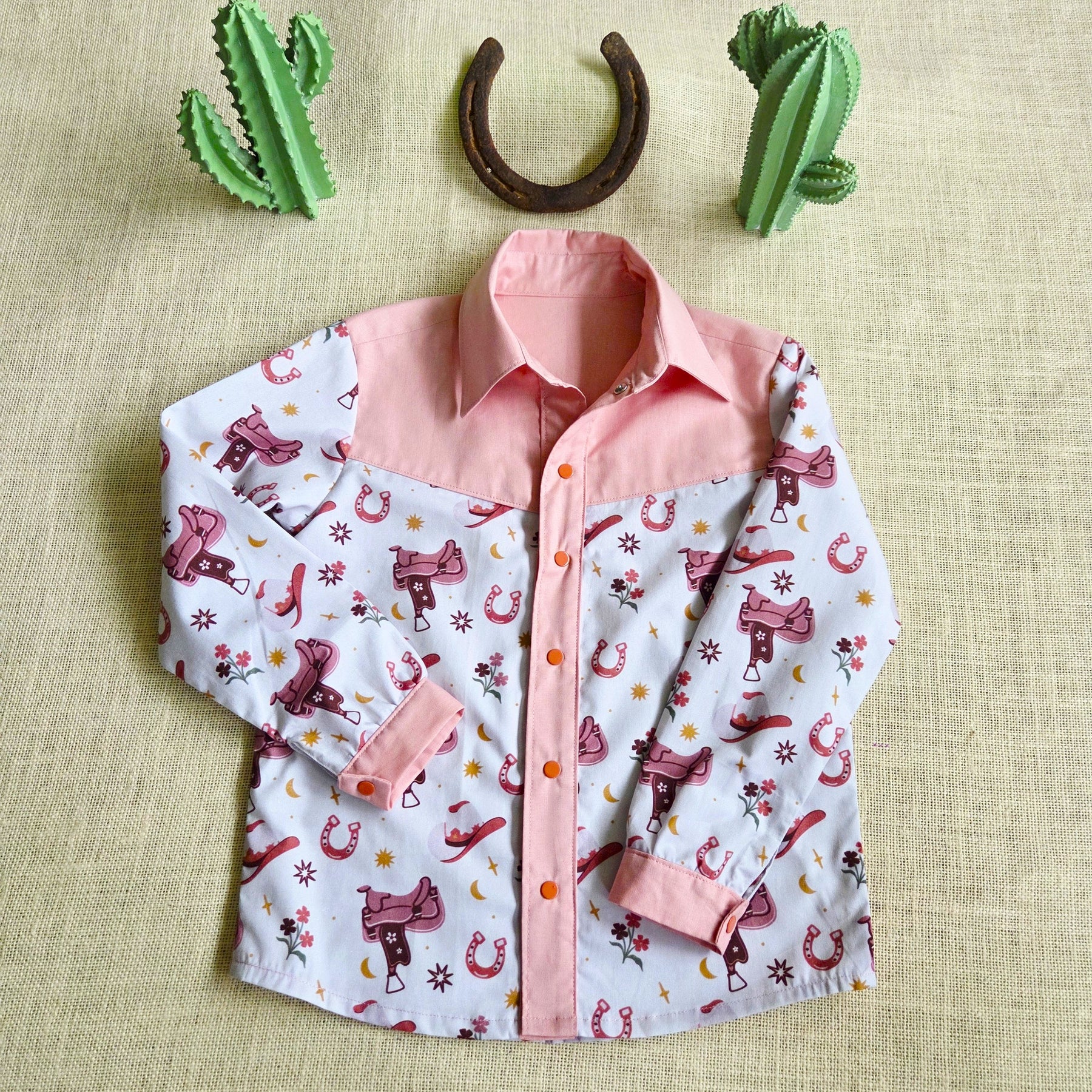 "Little Cowgirl" — Western-Rodeo Themed Button‑Up Shirt (Size 5 Years)
