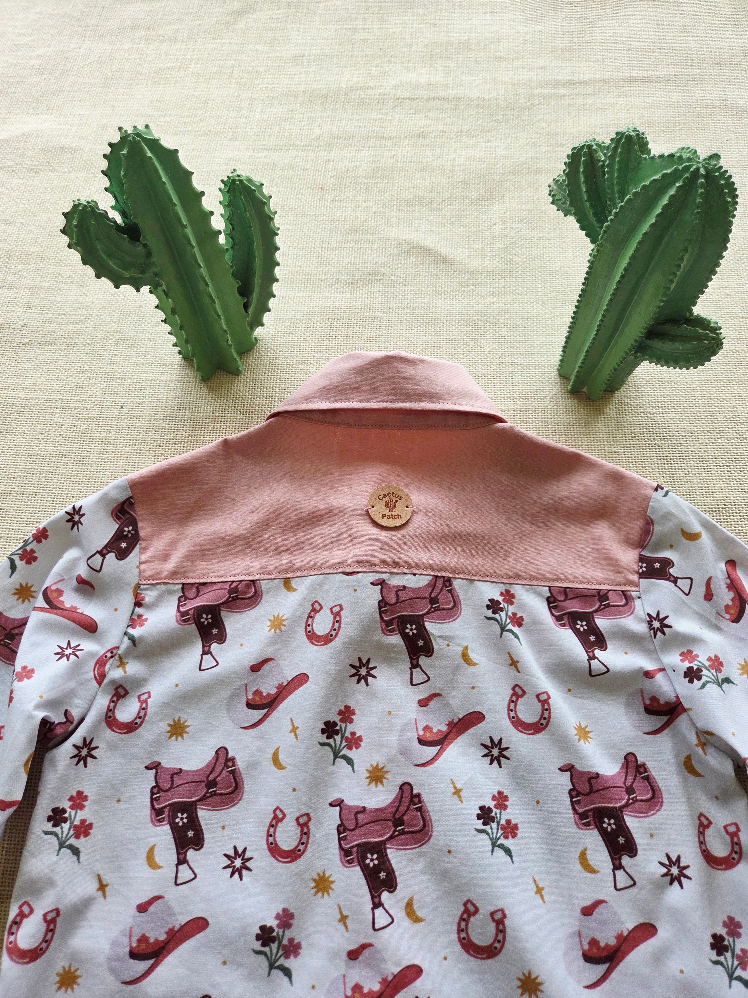 "Little Cowgirl" — Western-Rodeo Themed Button‑Up Shirt (Size 5 Years)