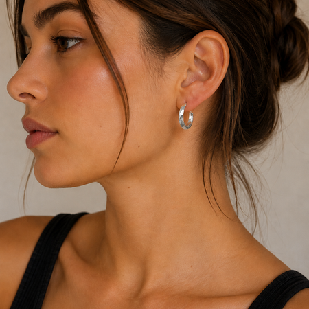 Handcrafted Sterling Silver Faceted Hoop Stud Earrings