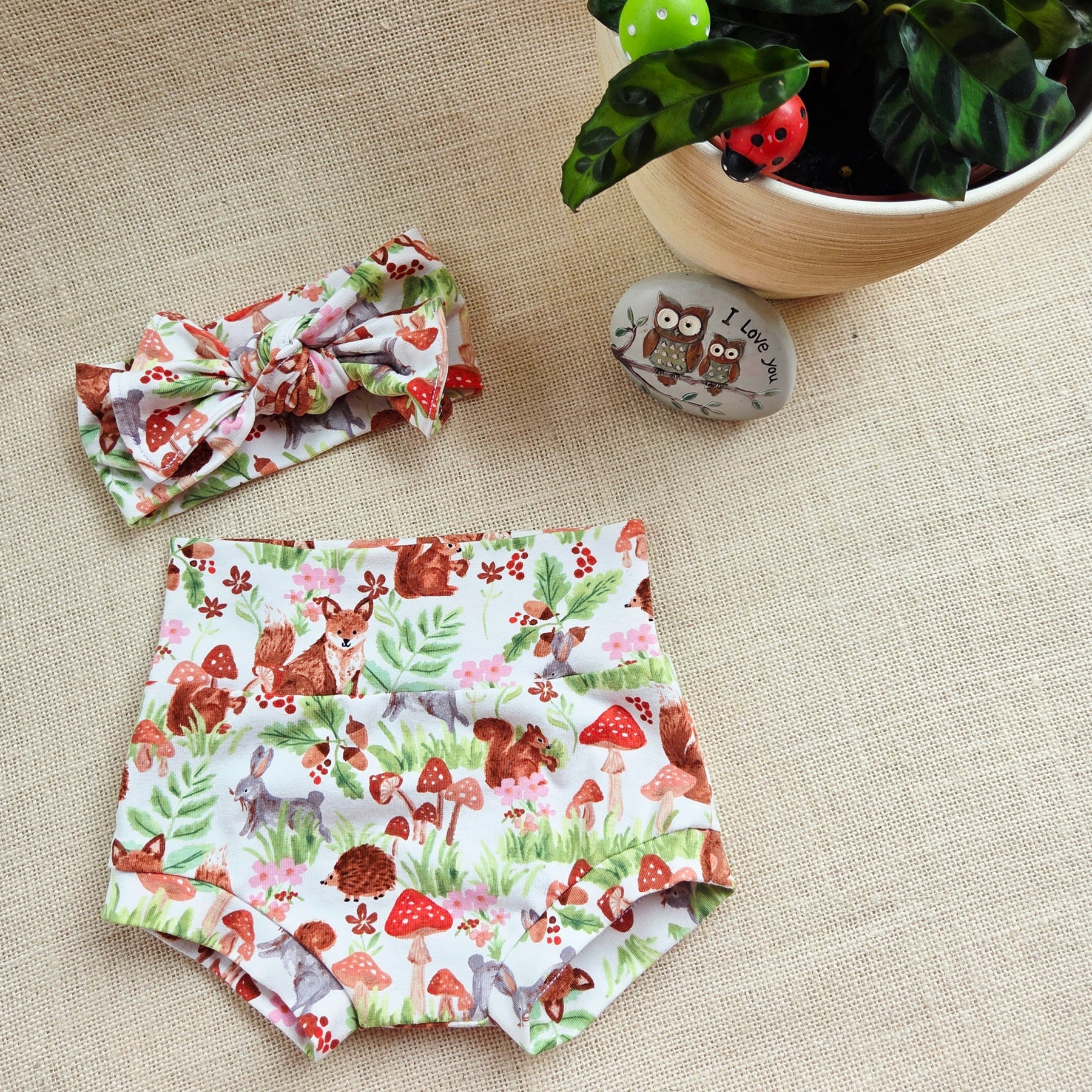 "Woodland Friends" Onesie, Bummies & Head Bow - Size 3-6 Months