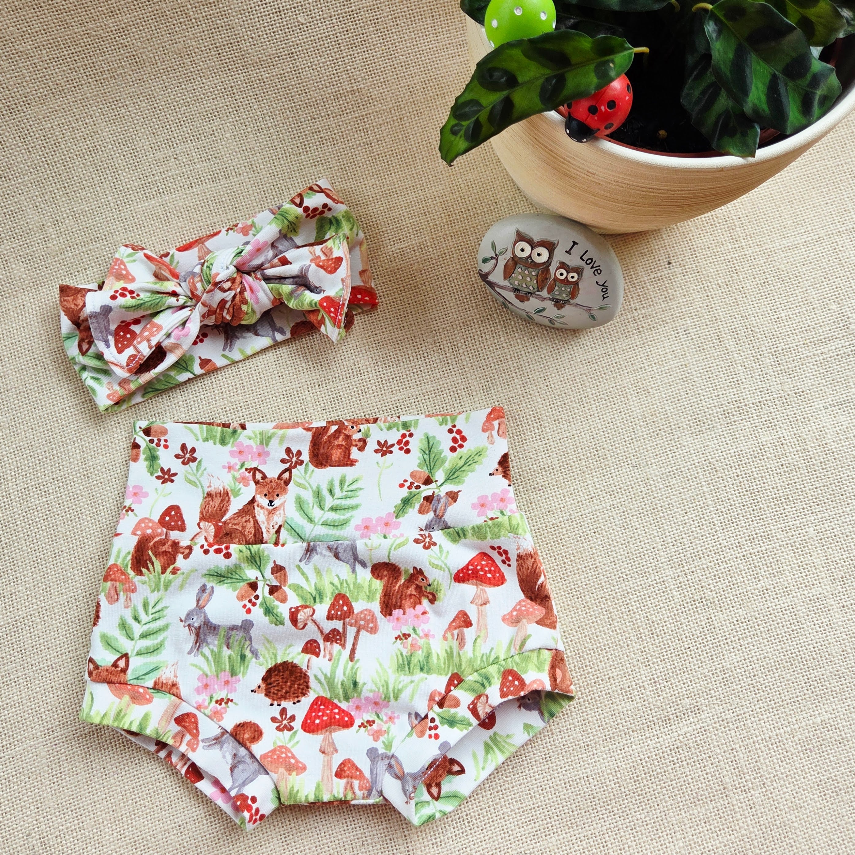 "Woodland Friends" Onesie, Bummies & Head Bow - Size 3-6 Months