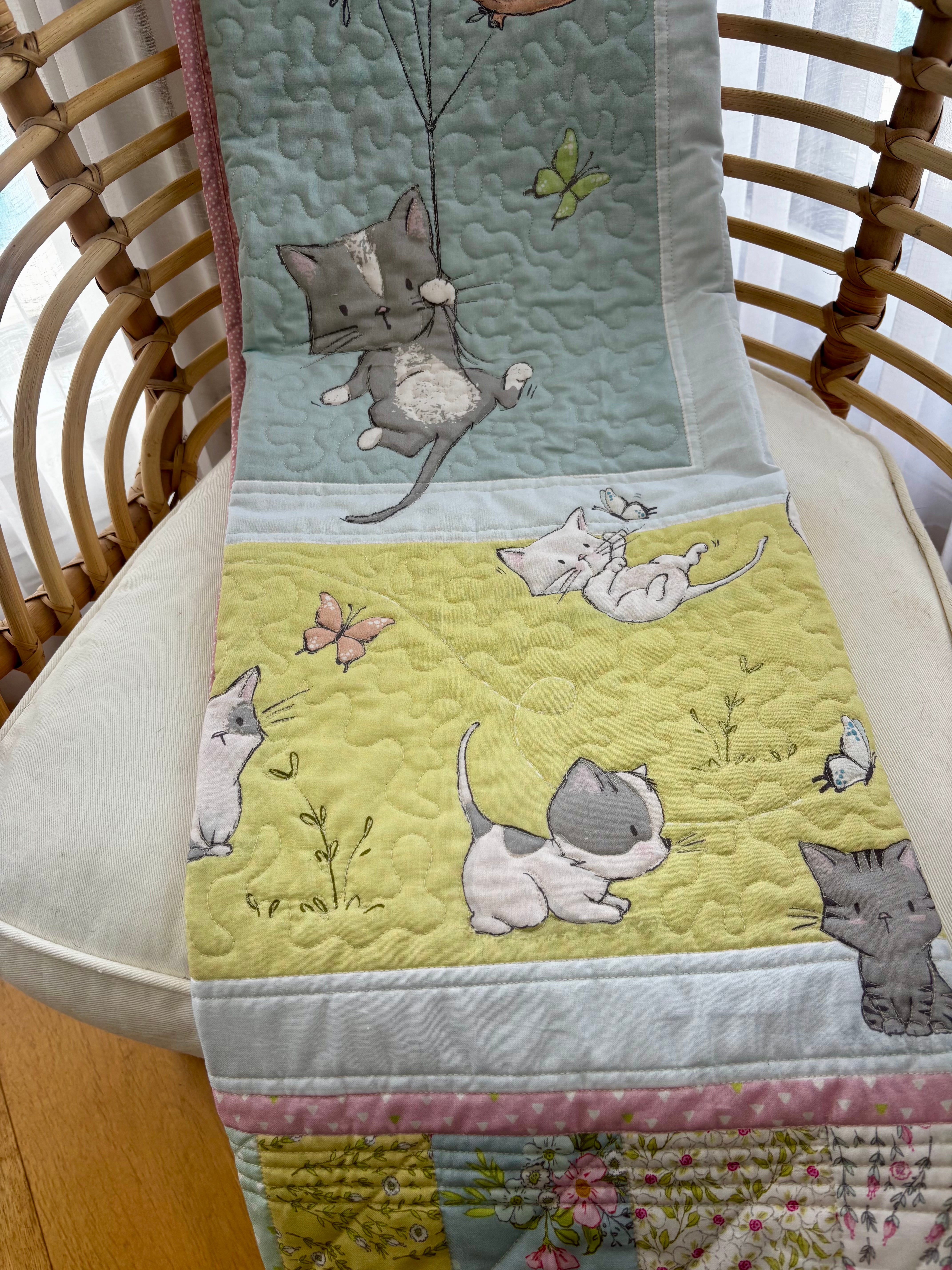 Quilt keepsake Bundle with cushion and bunting.