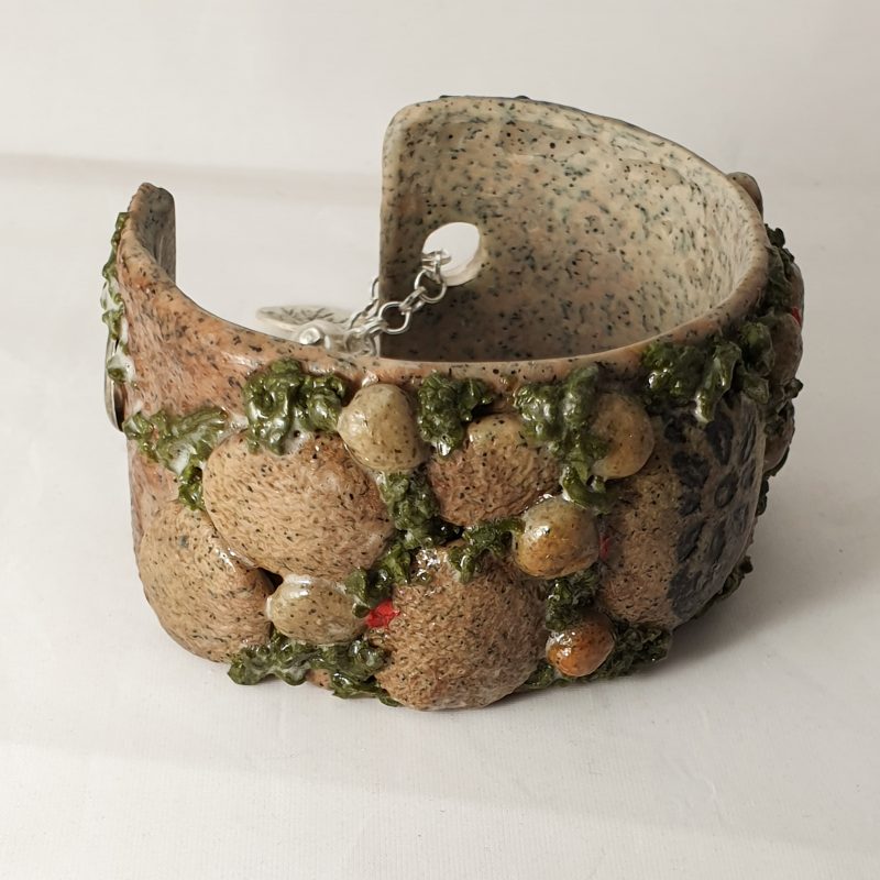Hand Sculpted Polymer Clay Cuff Bracelet - Rock Garden