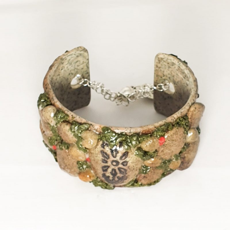 Hand Sculpted Polymer Clay Cuff Bracelet - Rock Garden