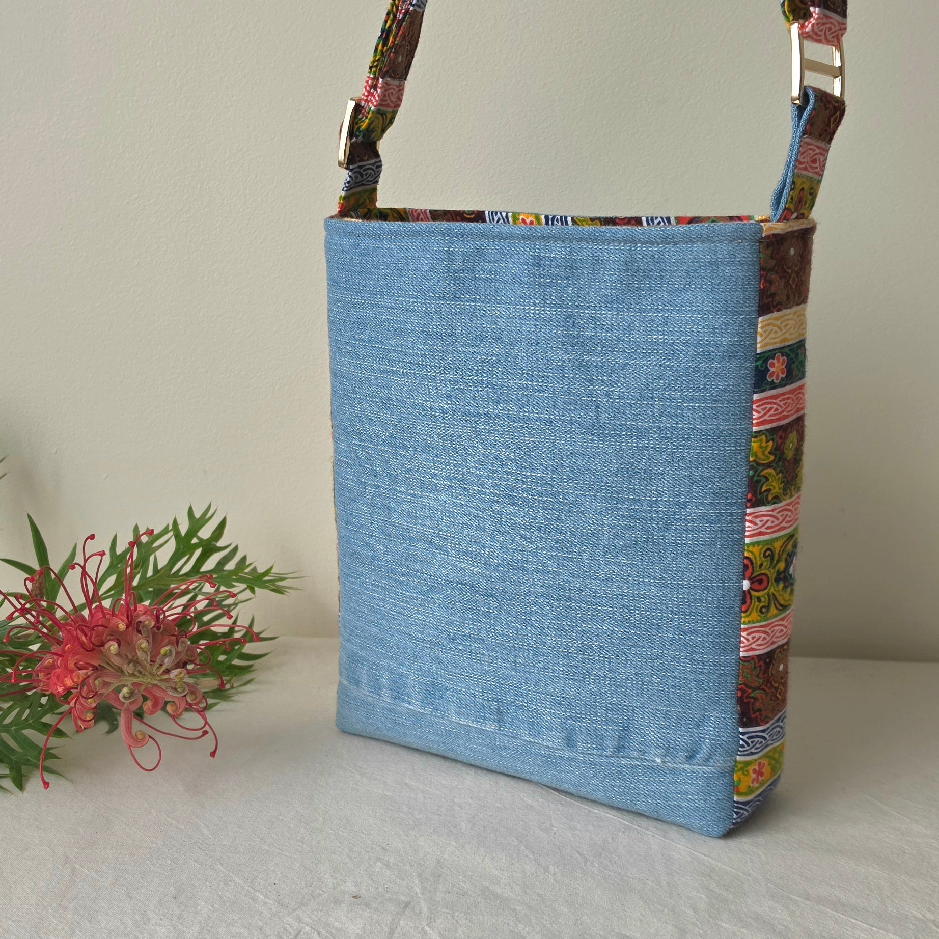 Upcycled Crossbody Denim Jeans bag made with 100% Pre-loved fabrics