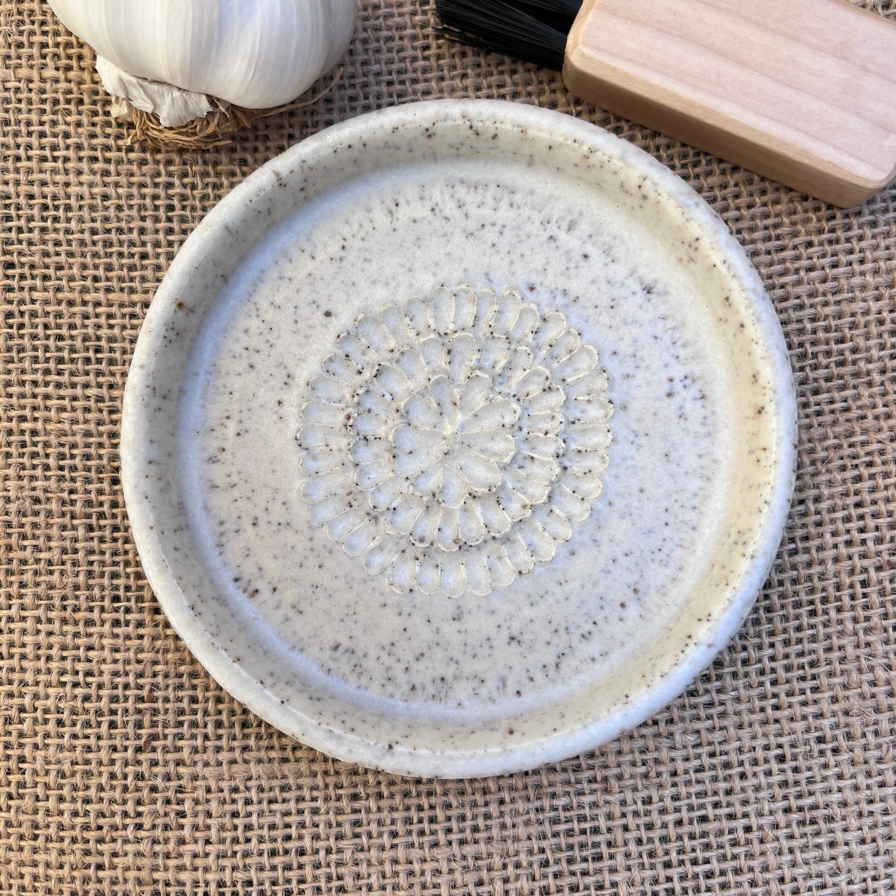 Speckled White Ceramic Grater with Brush