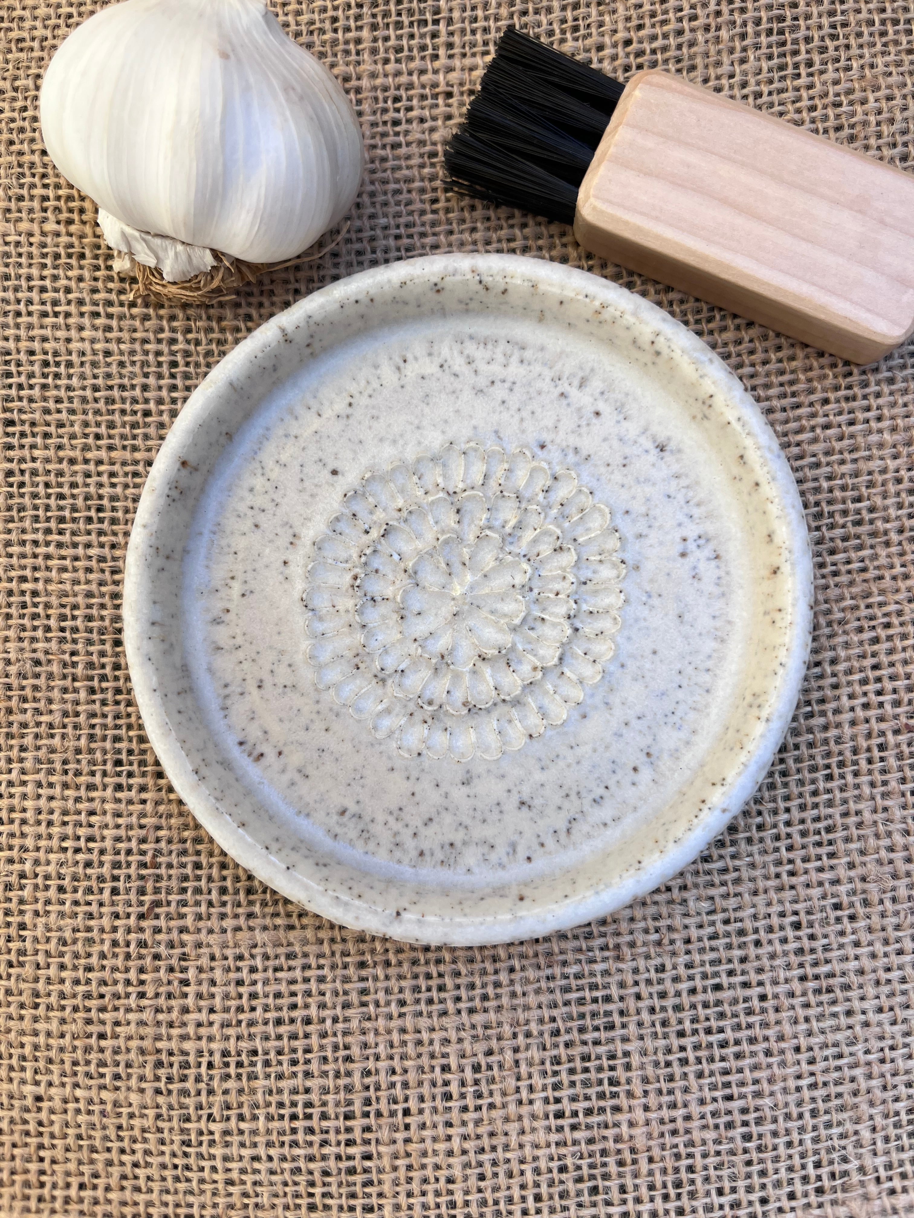 Speckled White Ceramic Grater with Brush