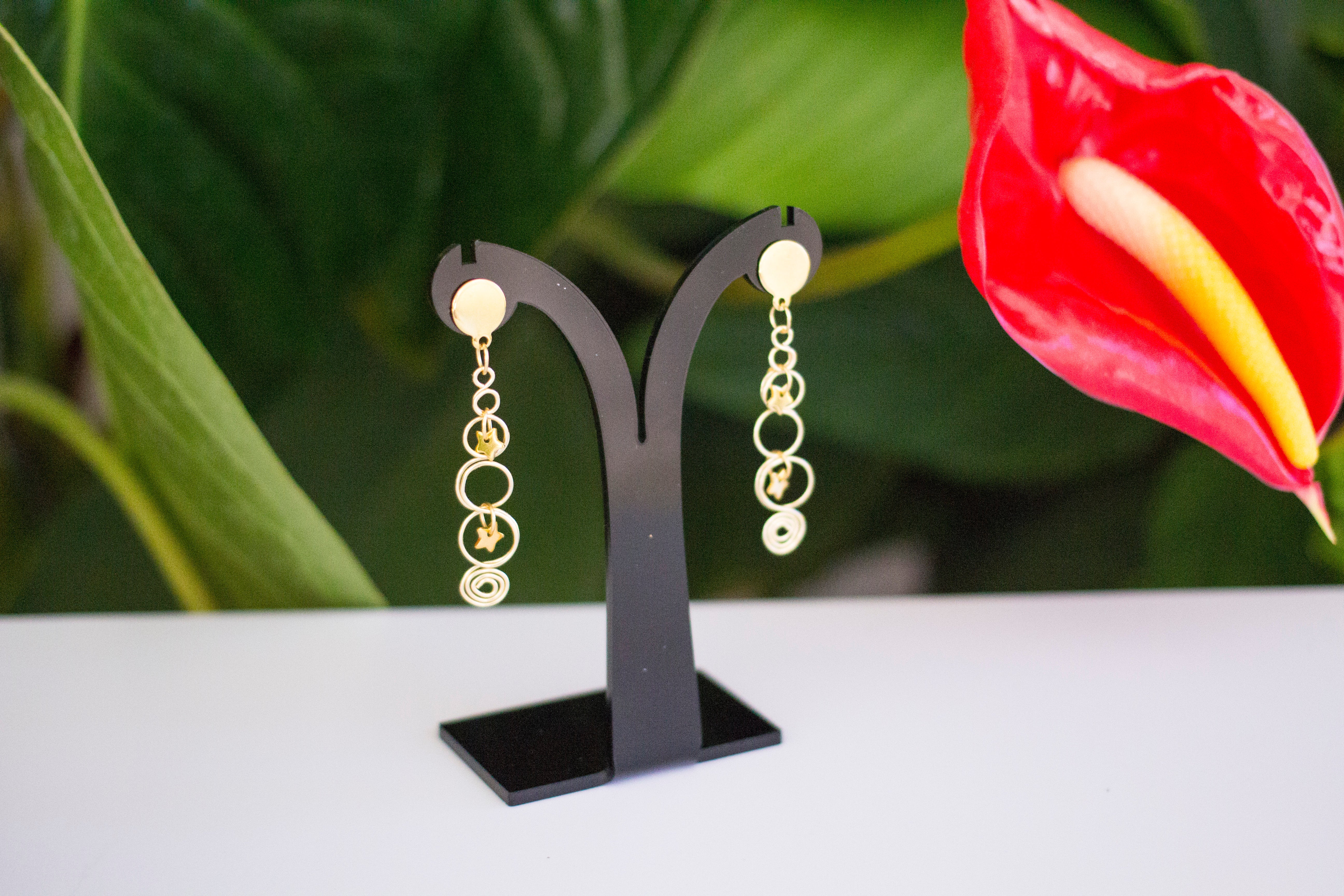 Gold Christmas Tree Earrings With Twinkling Stars | Christmas Jewellery