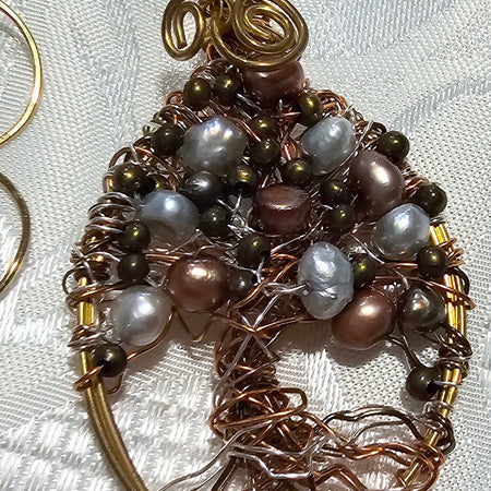 Wirework Tree of Life with Pearly Beads and matching Earrings FREE POST