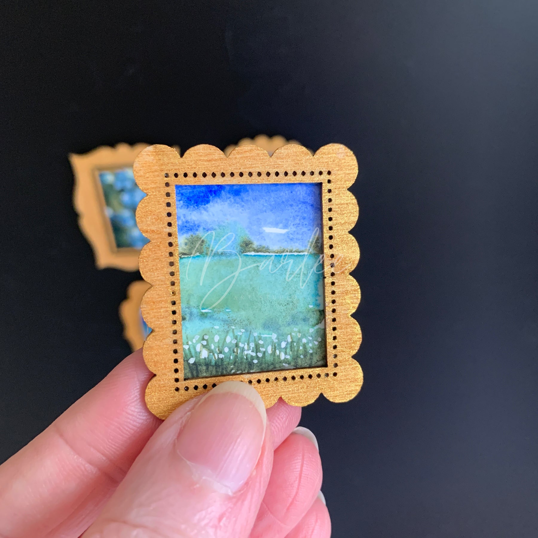Hand Painted Fridge Magnet Set - 4 Framed Mini Paintings