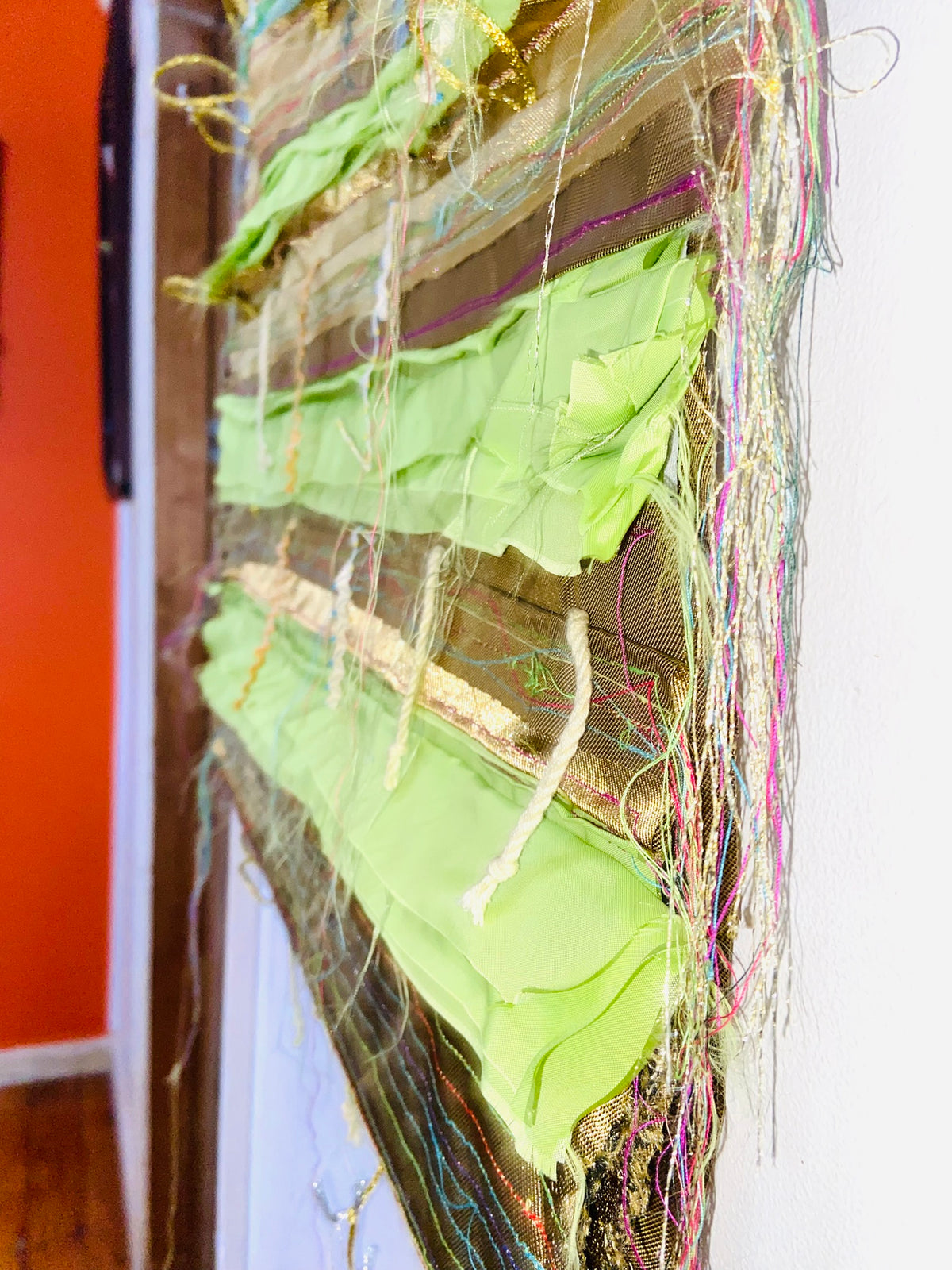 Green, Blue and Gold textile wall hanging