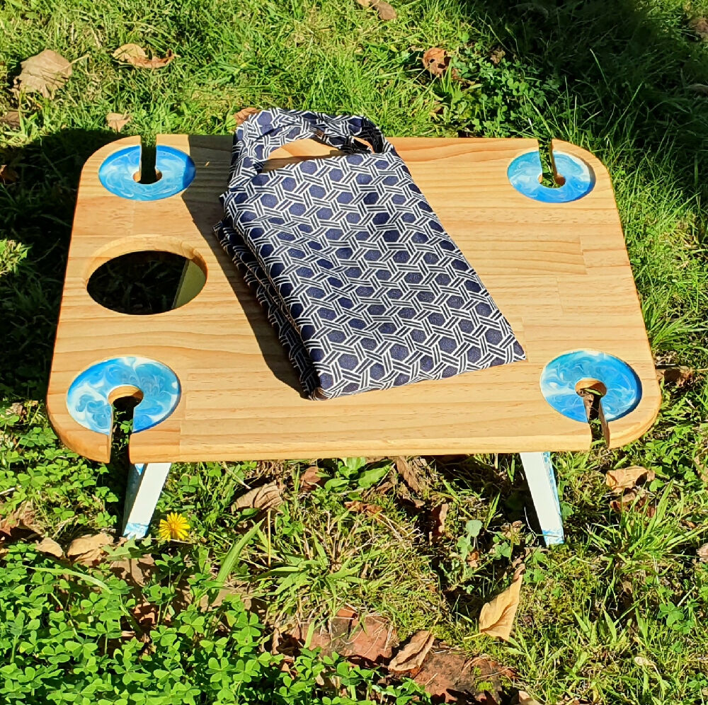 Beach Picnic Table with Wine Glass Holders