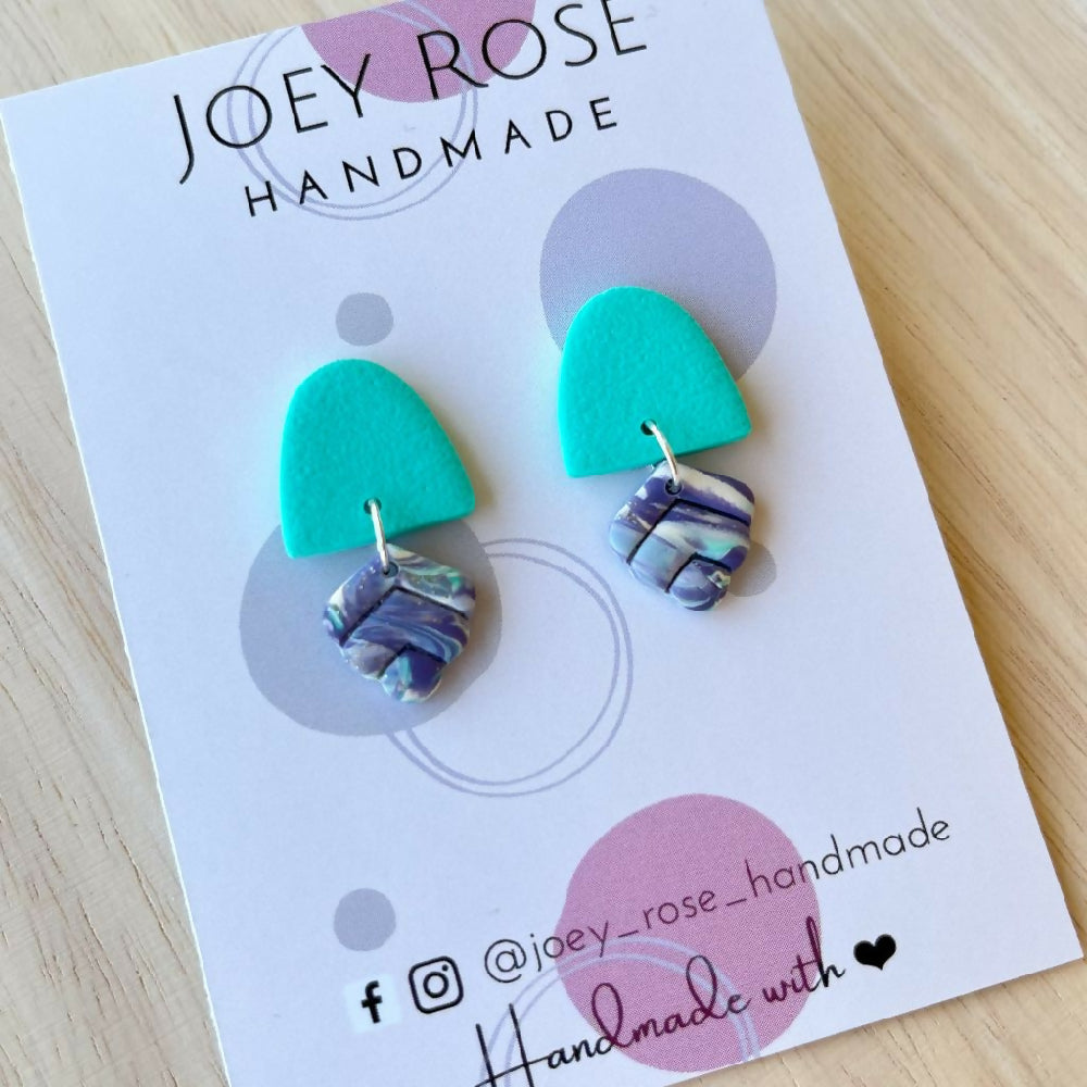 Small Aqua drop Polymer clay earrings 2
