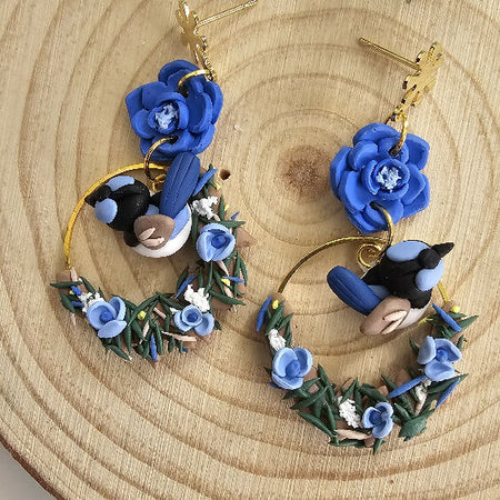 Superb Fairy Wren Statement Earrings Polymer Clay