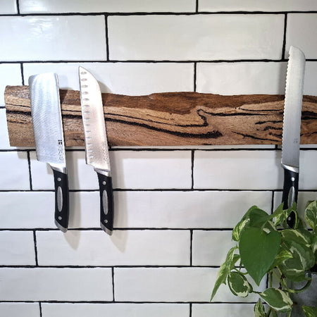 Beautiful Wall mounted Magnetic Knife Holder, 55cm, Holds 9 knives,Made in Western Australia, Stunning Marri Timber, Beautiful Wedding Present or Anniversary Gift, Feature Edge