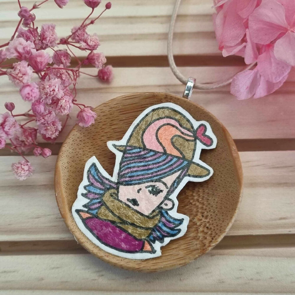 Whimsigirl Jewelry Series : Original Ink Illustration Necklace Pendant