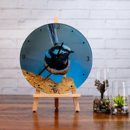 Wall Clock - Tempered Glass - Nature Photography - Dahlia, Superb Fairywren or Bee designs