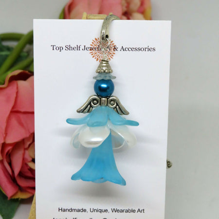 Blue Christmas Angel Fairy Beaded Bookmark