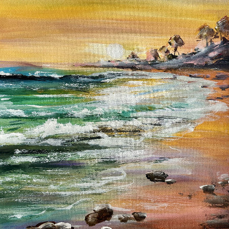 Sunset serenity , acrylic painting on paper, signed framed, 40x50 cm