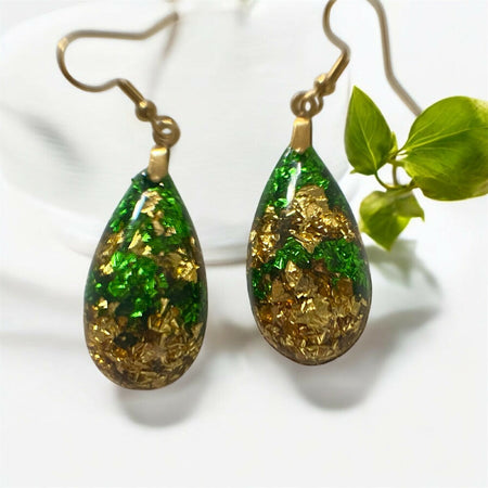 Gold And Green Foil Teardrop Earrings