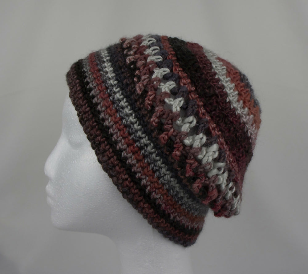 Beanie, loose back, multicoloured adult winter hat