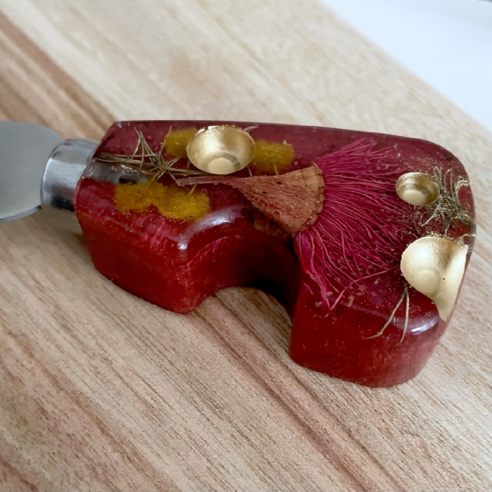 Set of 3 Red Botanical Cheese Knife featuring Australian Native Flowers