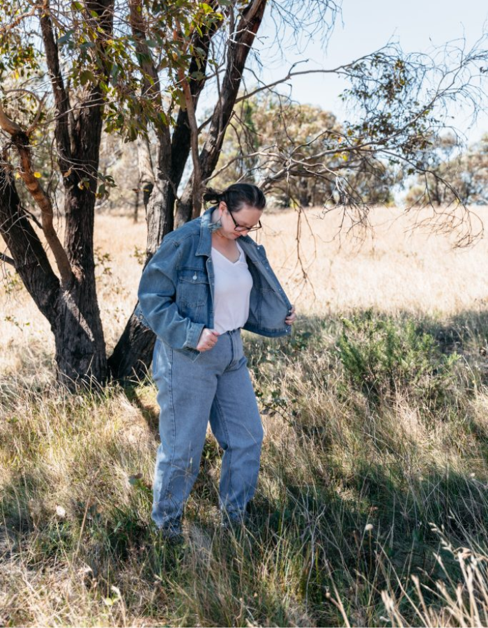 High-Waisted Mom Jeans, Garlic Chive Sun Print