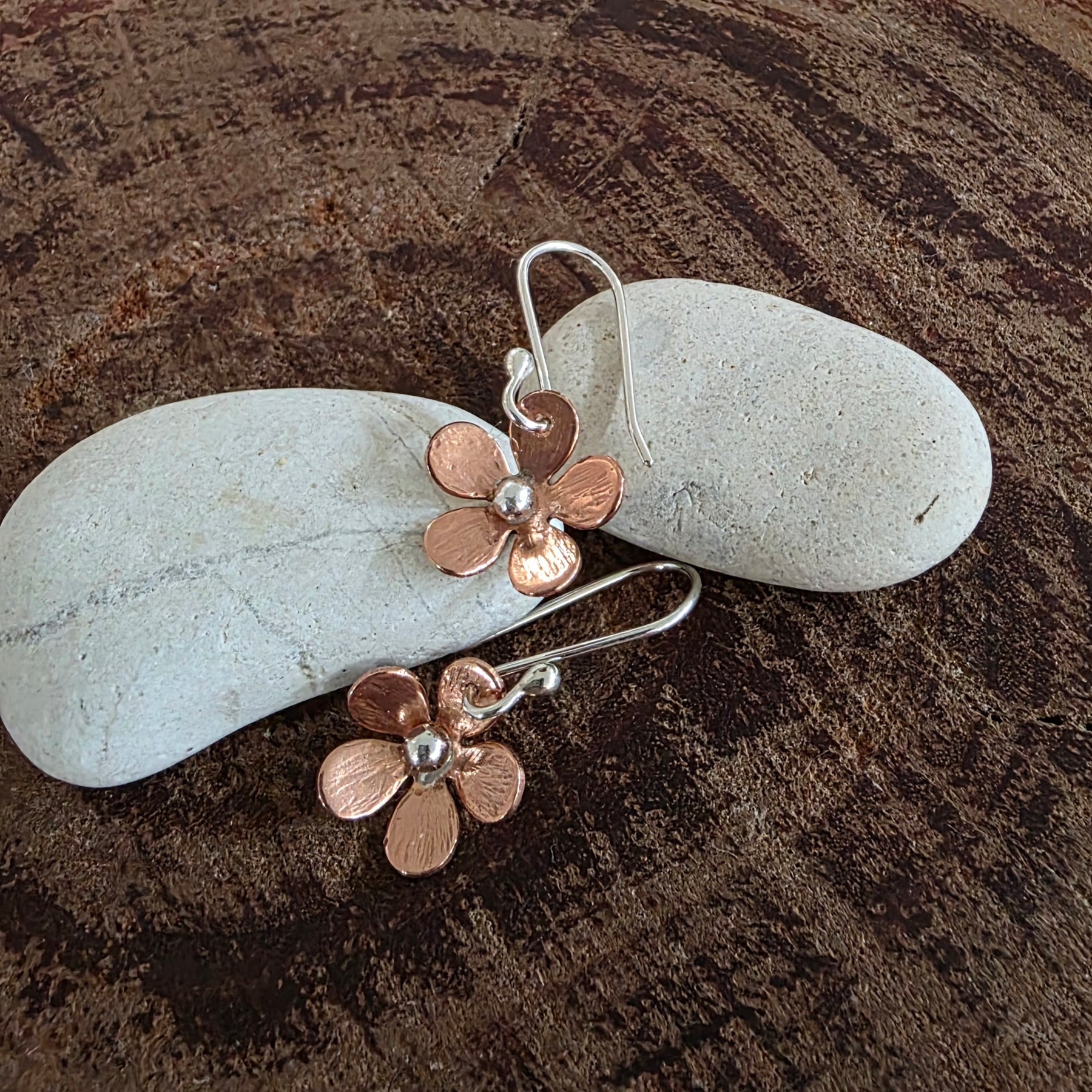 Cute copper and silver daisy earrings