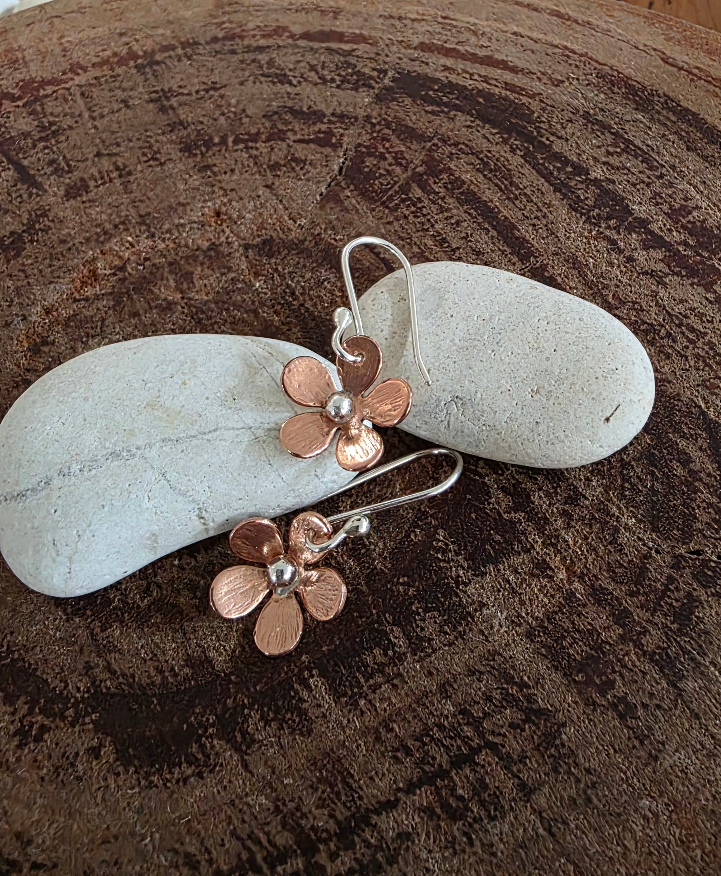 Cute copper and silver daisy earrings