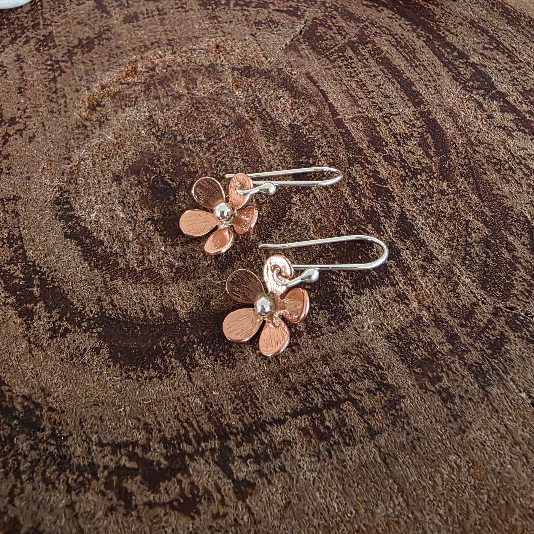 Cute copper and silver daisy earrings