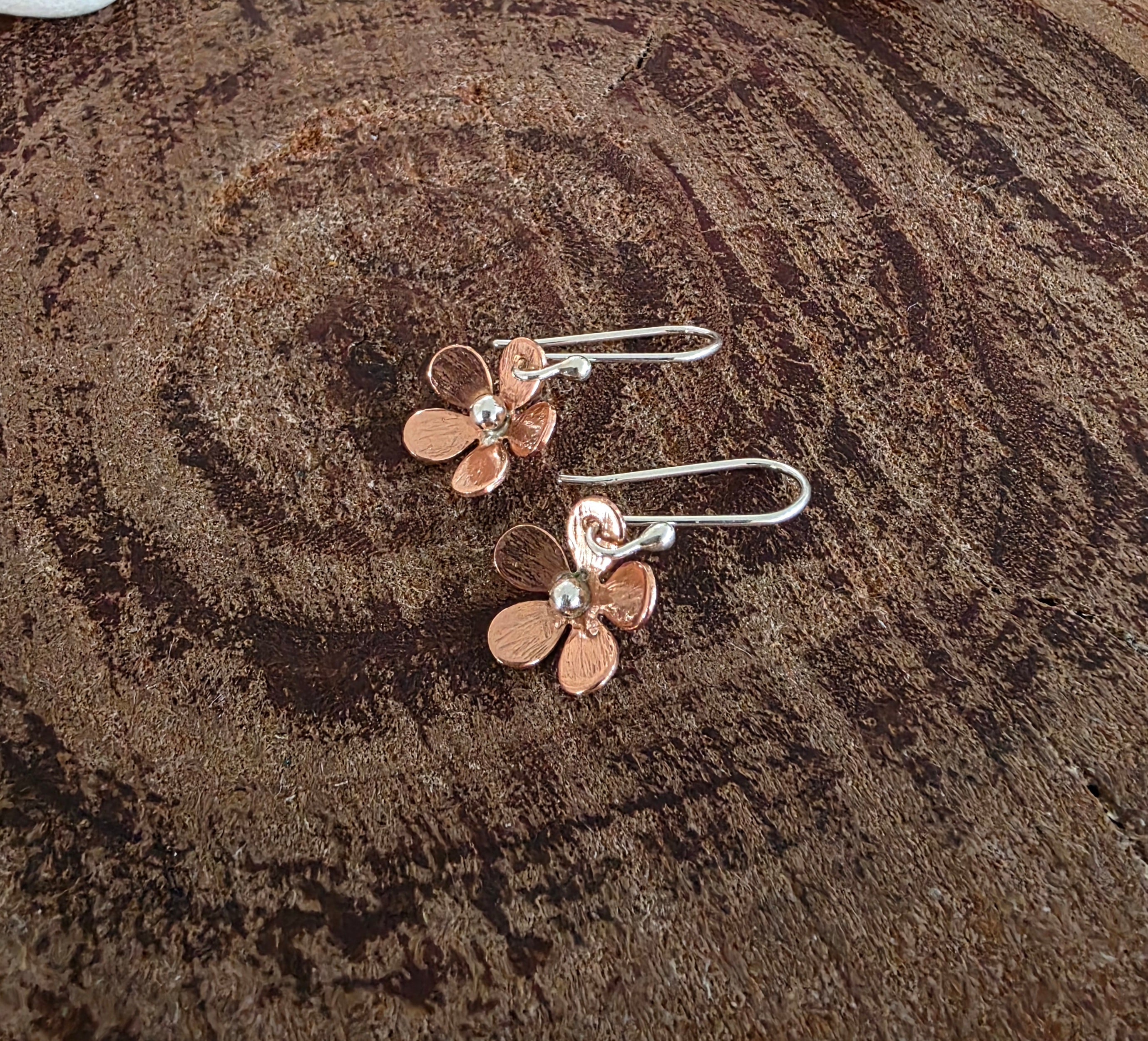 Cute copper and silver daisy earrings