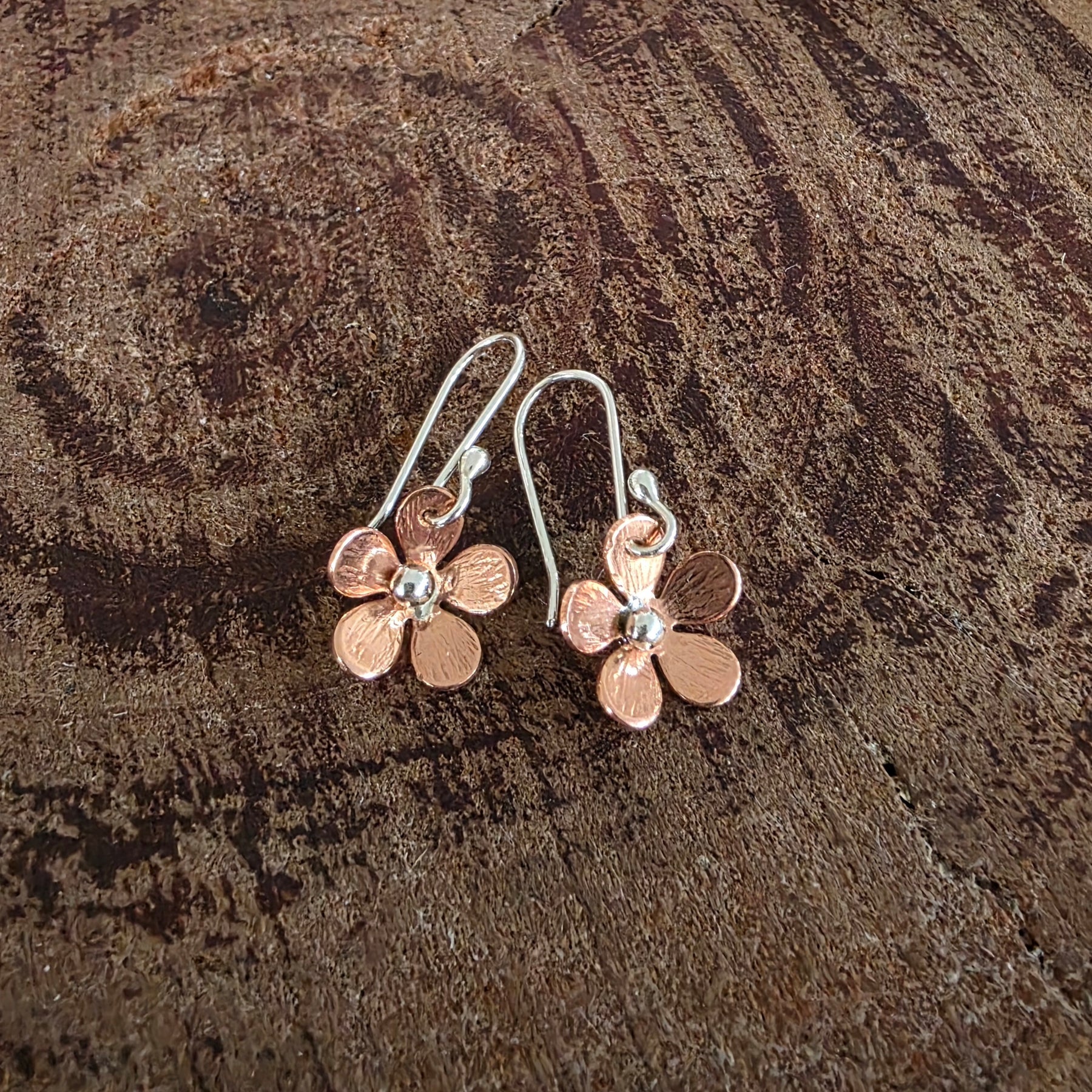 Cute copper and silver daisy earrings