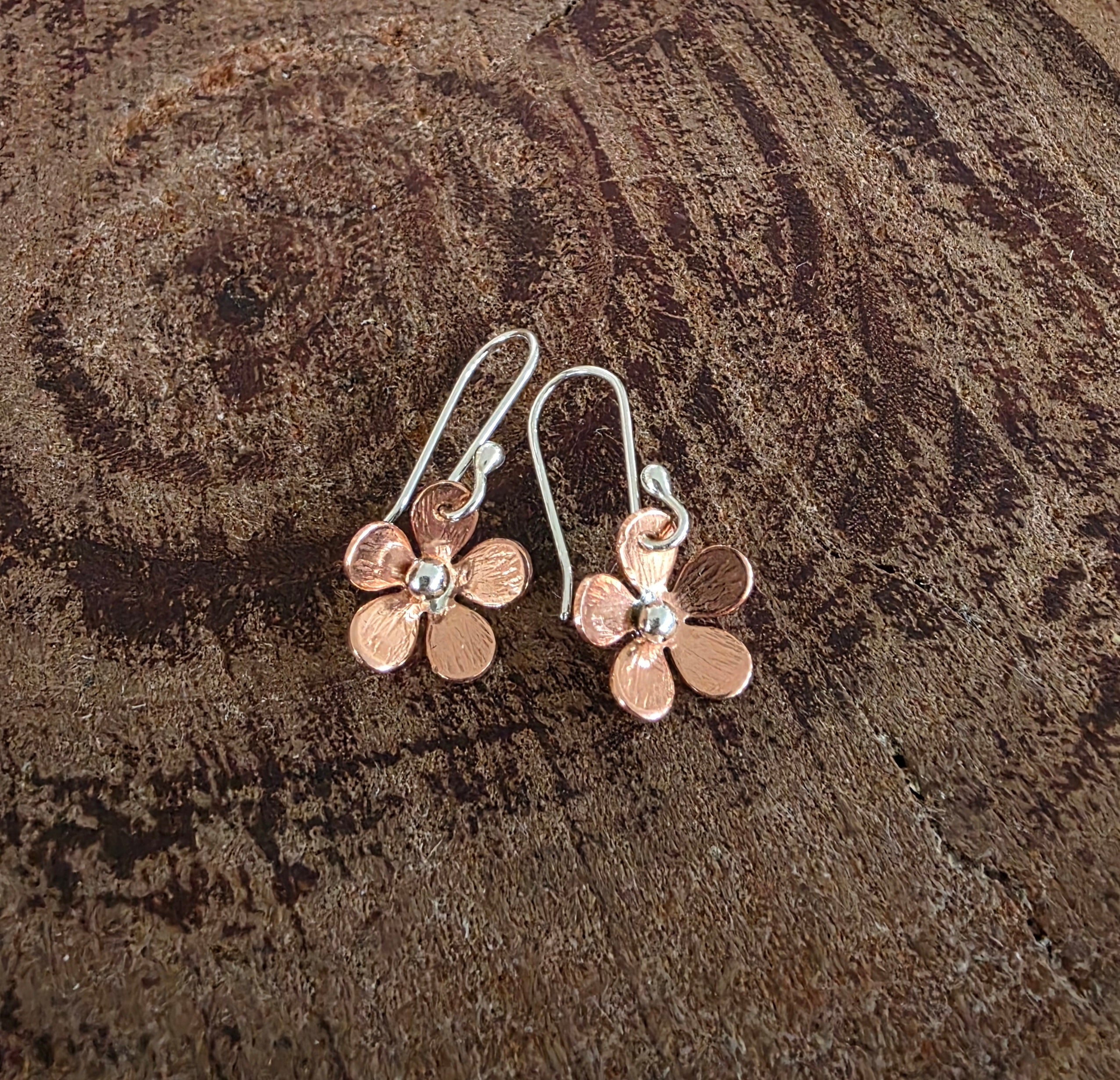 Cute copper and silver daisy earrings