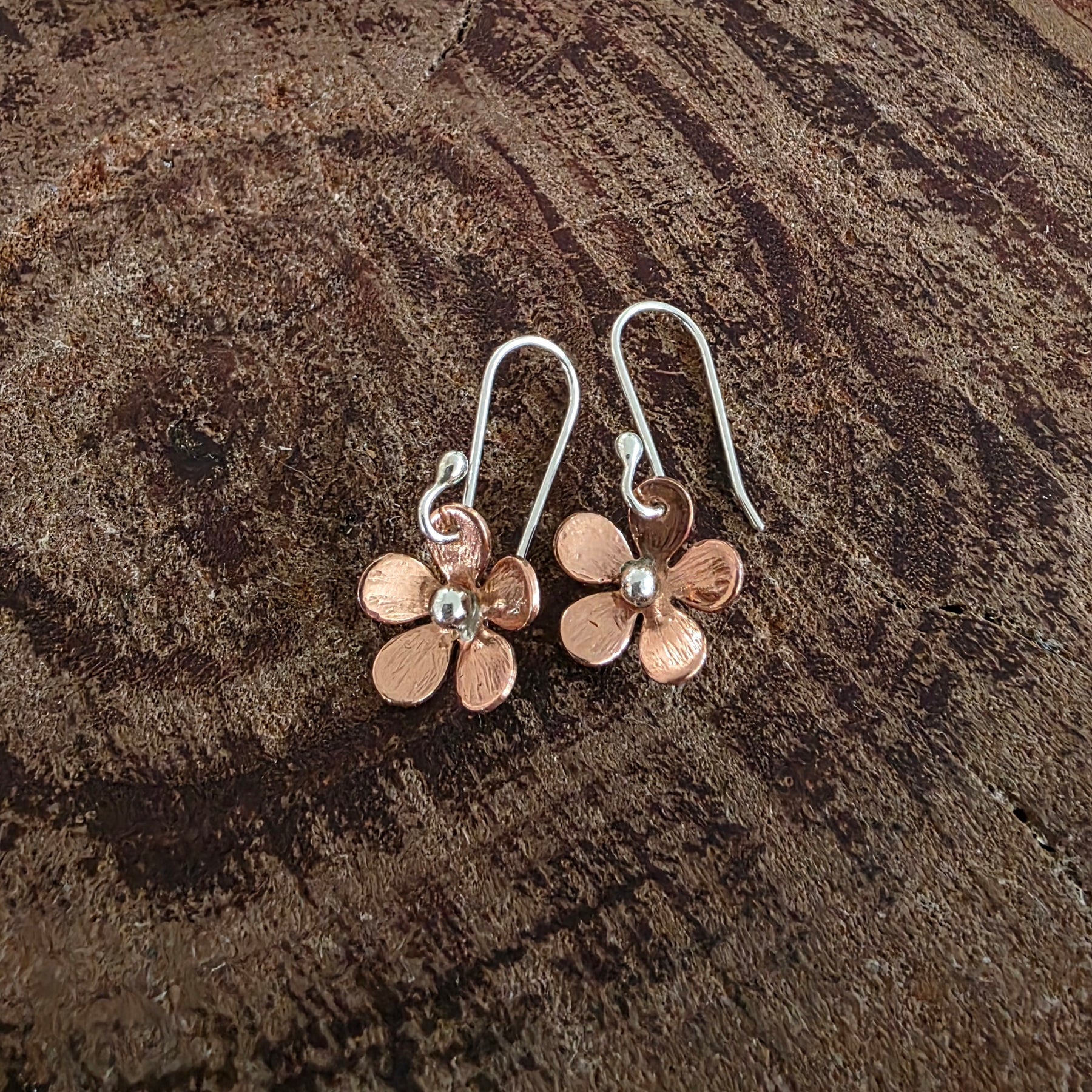 Cute copper and silver daisy earrings