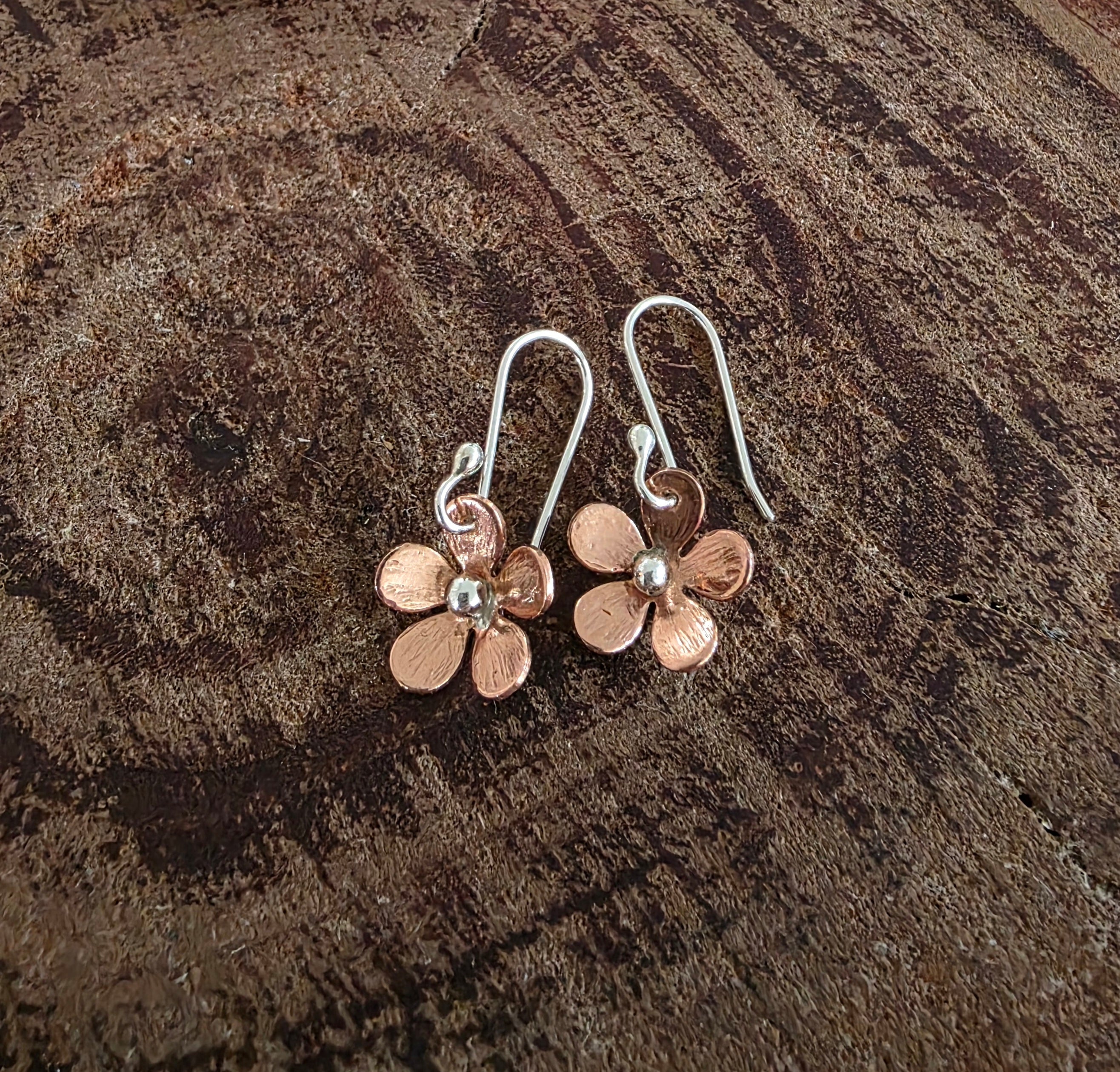 Cute copper and silver daisy earrings