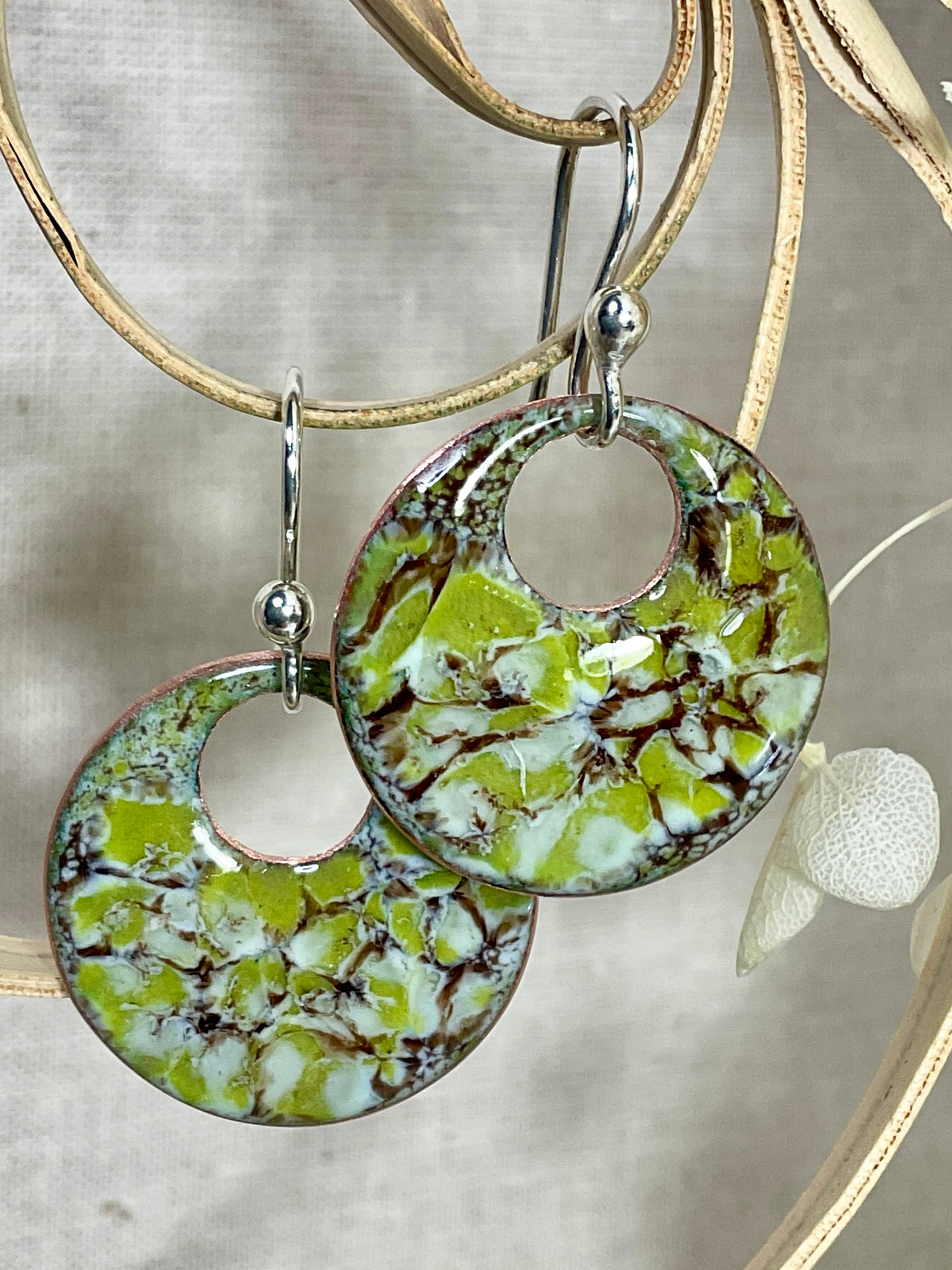 Green and brown abstract earrings. Handmade